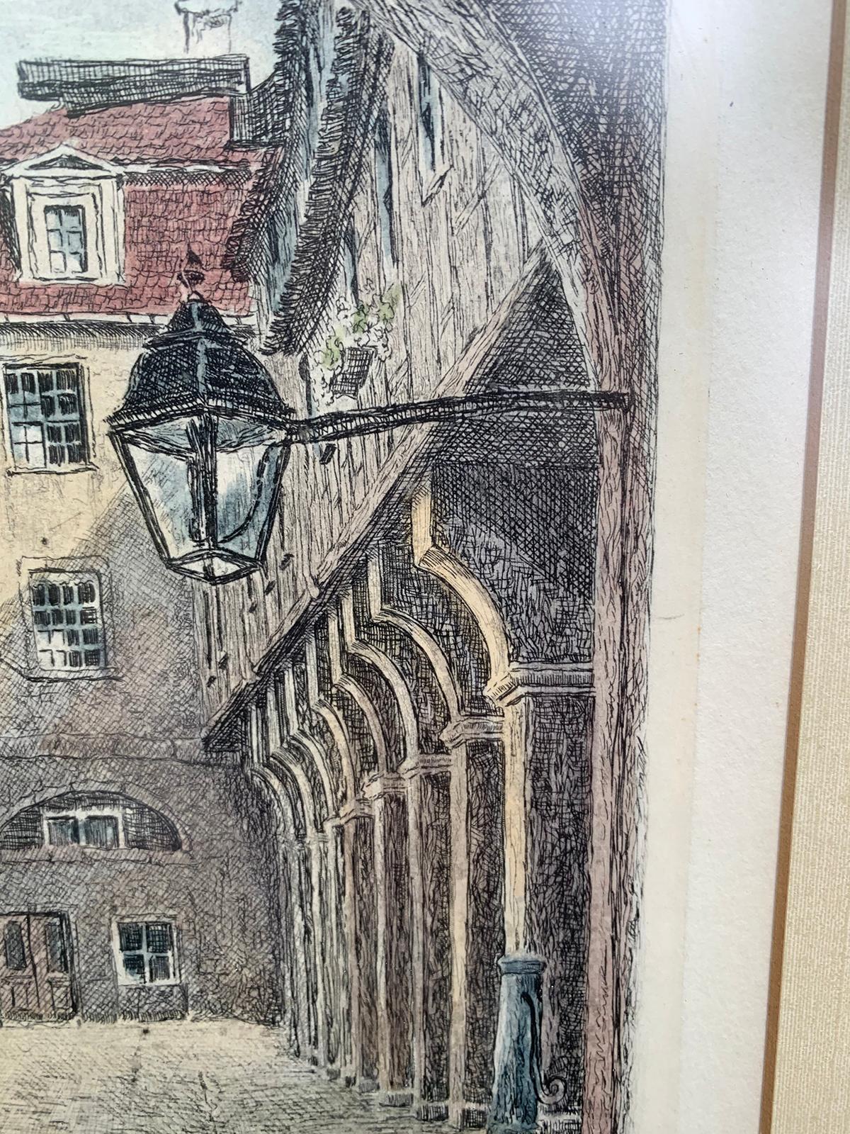 20th Century Etching of Town through Archway in Gilt Frame, Signed Buschbaum For Sale 3