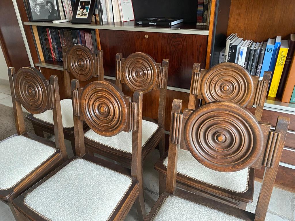French 20th Century, Etienne Kohlmann Art Deco Chairs in Oak 1930s, Set of 6, 1940