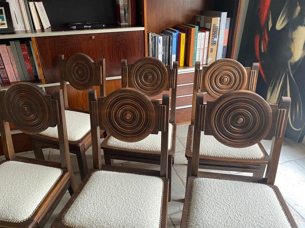 20th Century, Etienne Kohlmann Art Deco Chairs in Oak 1930s, Set of 6, 1940 In Good Condition In Saint Rémy de Provence, FR