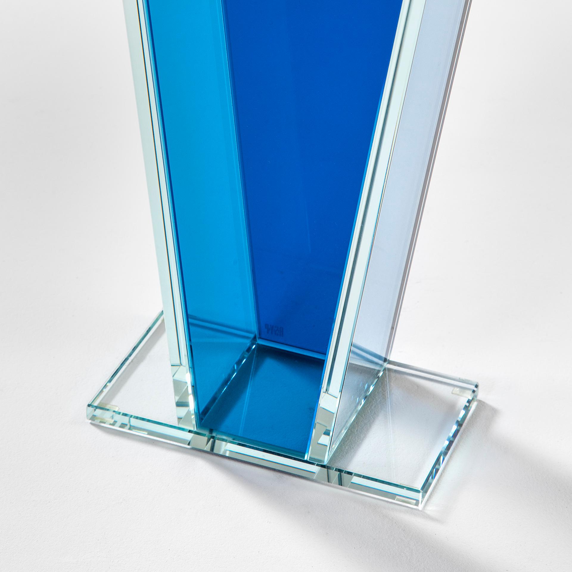 Italian 20th Century Ettore Sottsass RSVP Centerpiece Mod. Azzurro in Colored Glass For Sale