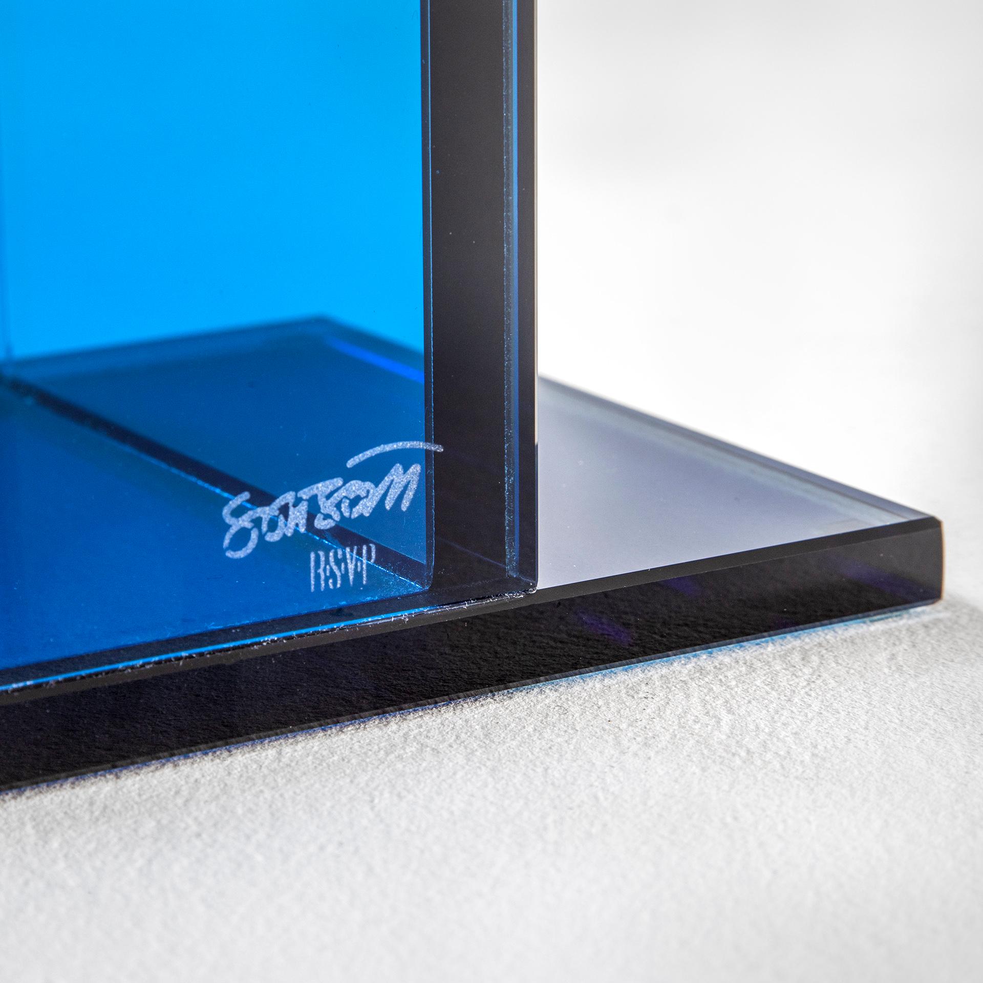 Contemporary 20th Century Ettore Sottsass RSVP Centerpiece Mod. Indigo in Colored Glass For Sale
