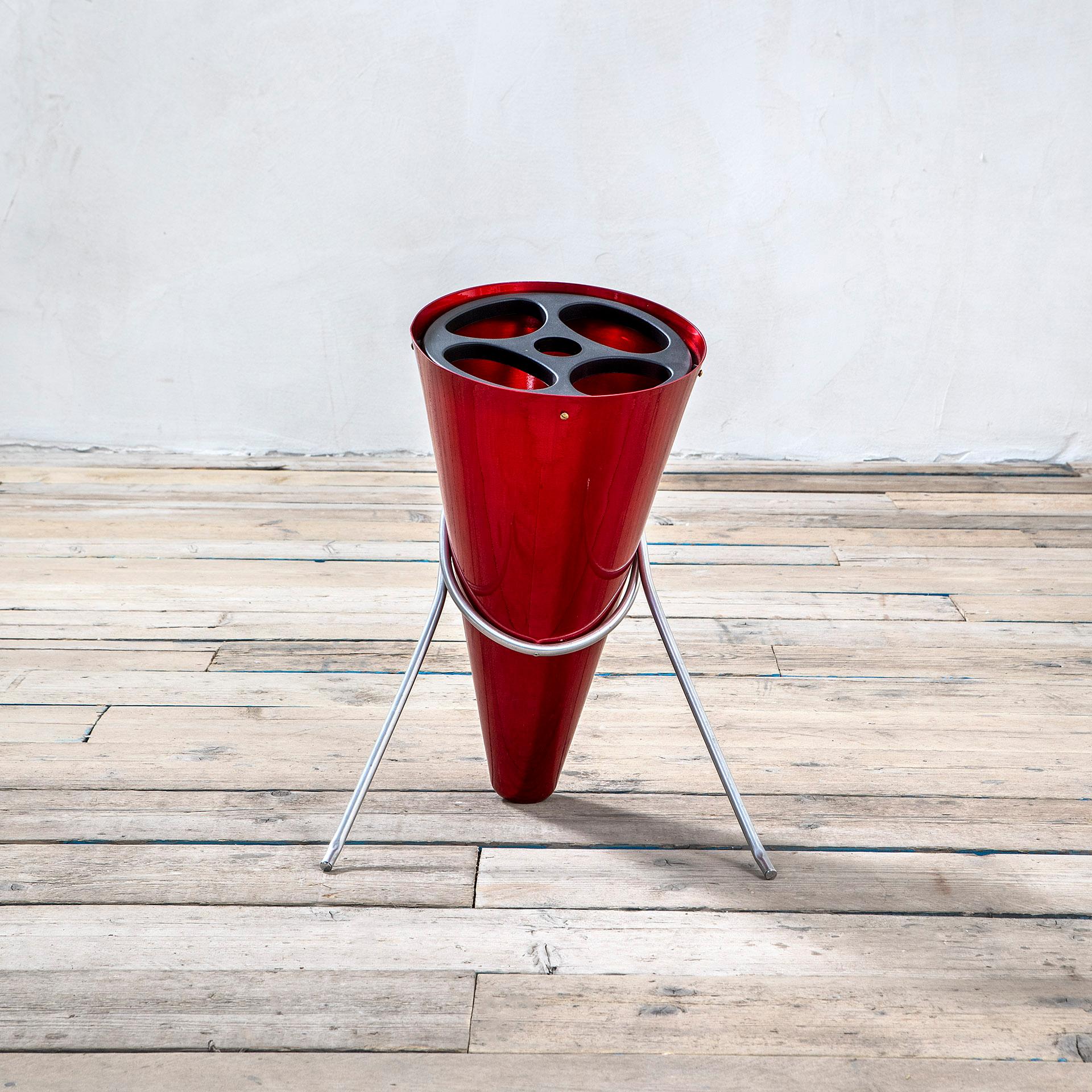 Italian 20th Century Ettore Sottsass Umbrella Standing in Red Aluminium for Rinnovel '70