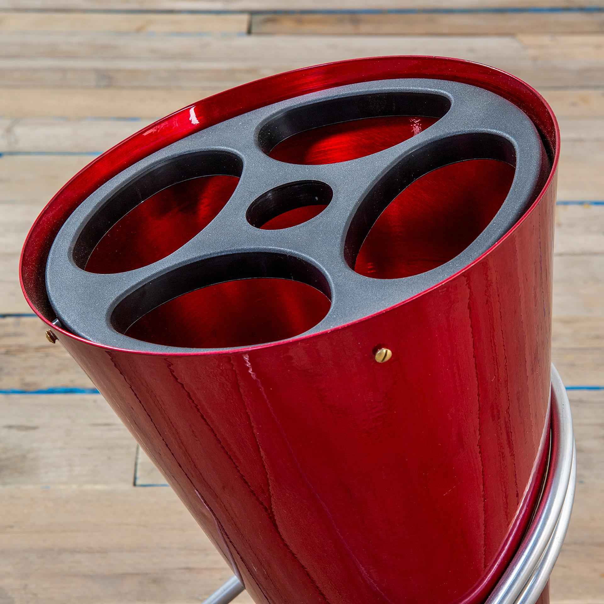 Italian 20th Century Ettore Sottsass Umbrella Standing Red Aluminium for Rinnovel '70