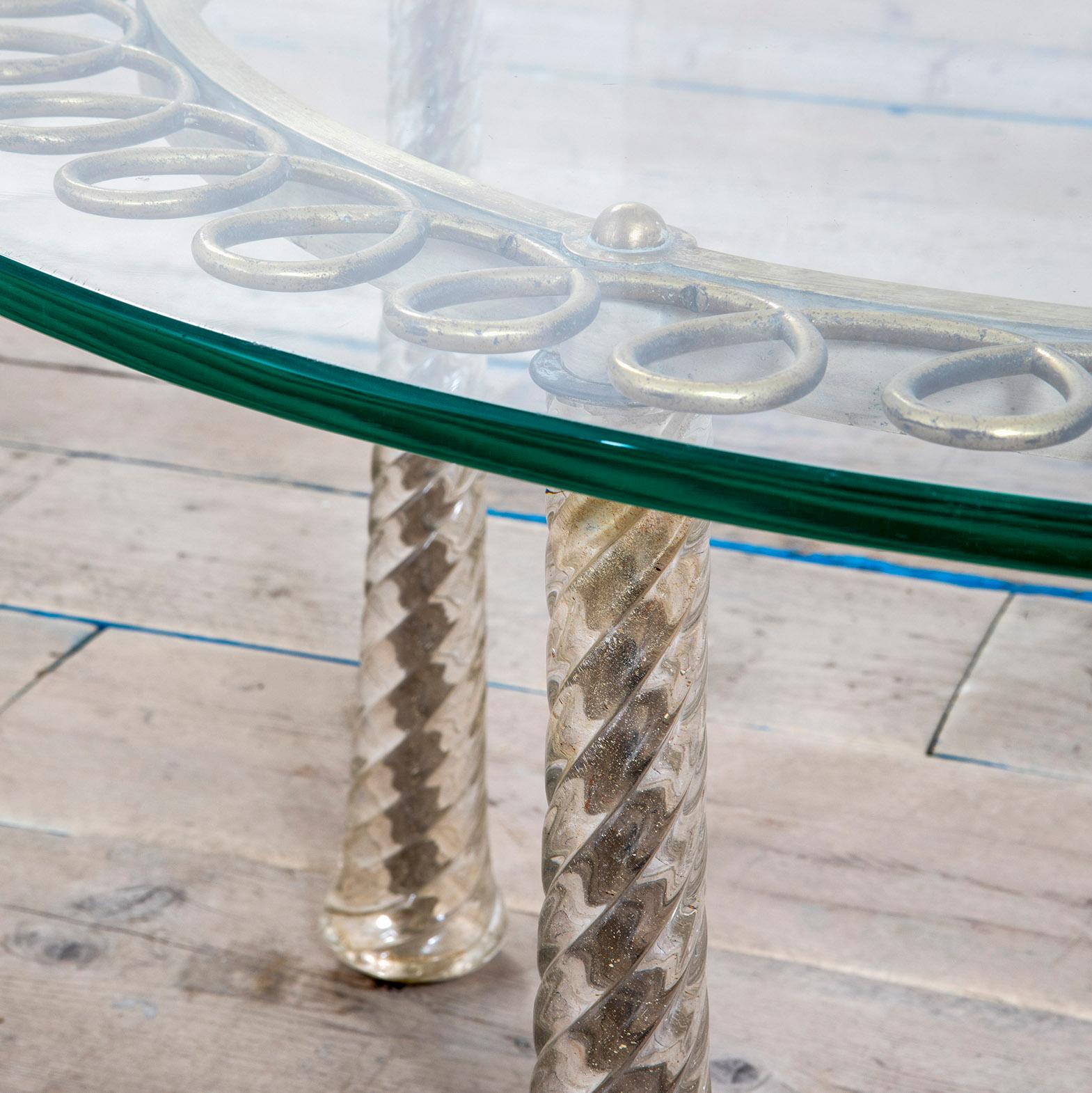 Laiton Table basse en laiton et verre spiralé de Murano du 20e siècle, Eugenio Quarti, années 30 en vente