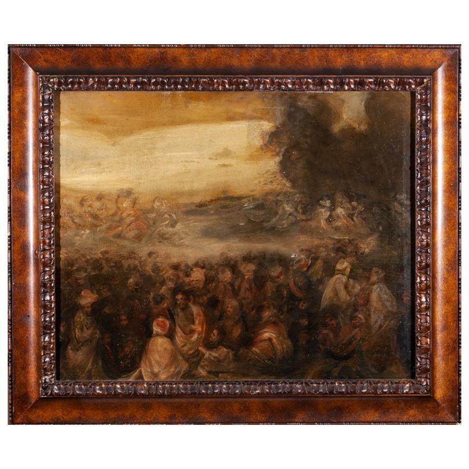 20th Century European "Arab Market" Orientalist Oil on Canvas with Frame For Sale