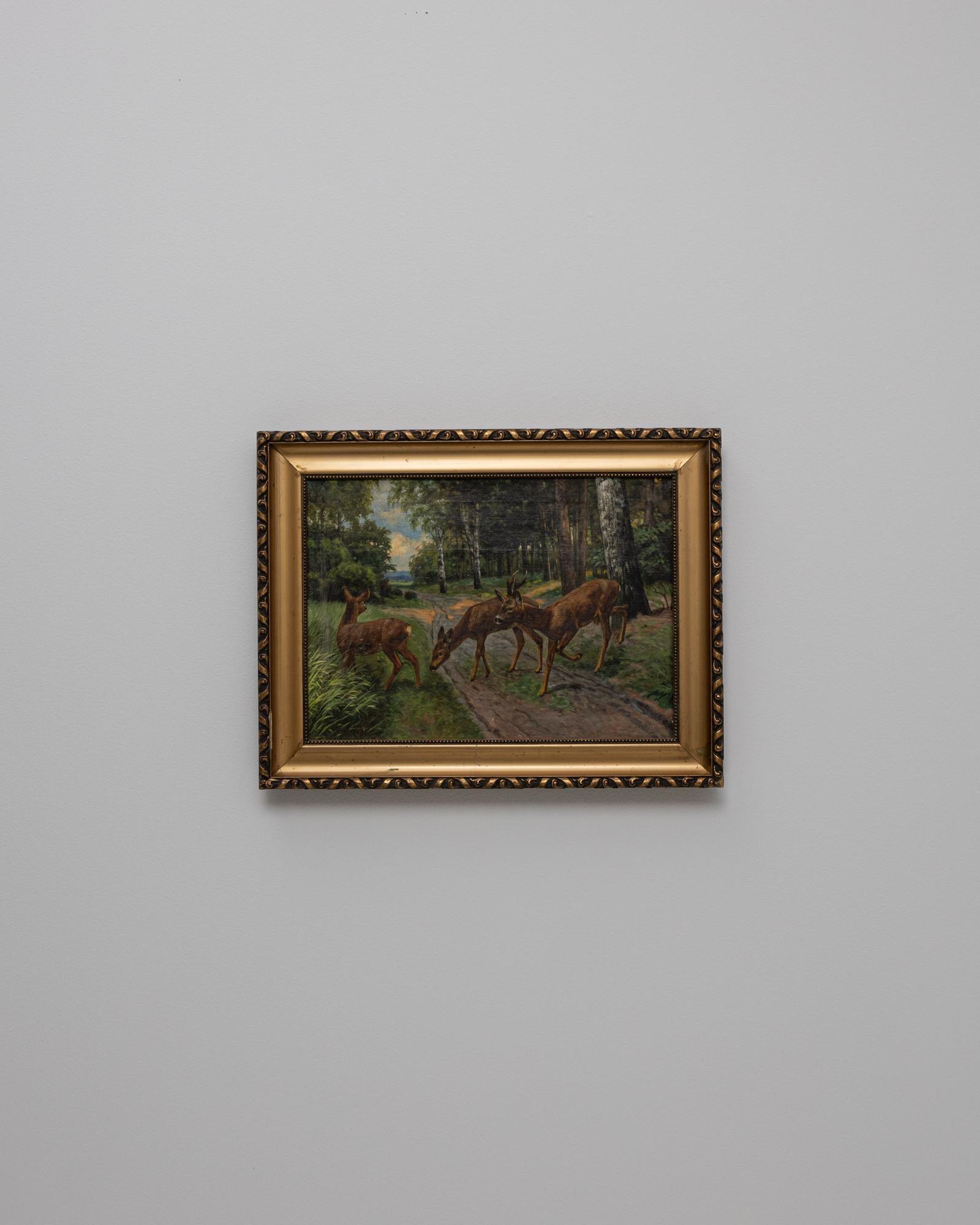 20th Century European Deer Painting With Wooden Frame For Sale 1