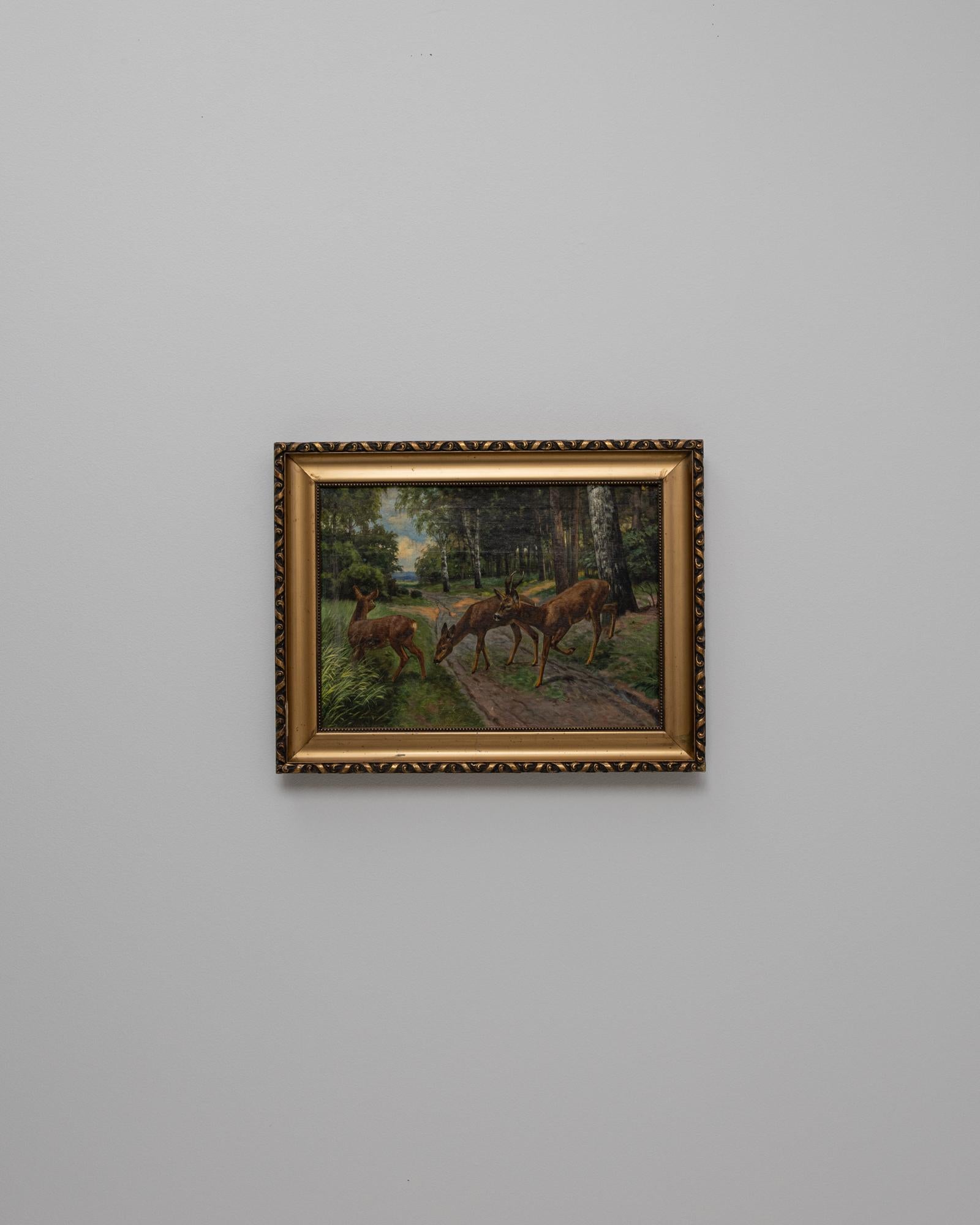 20th Century European Deer Painting With Wooden Frame For Sale 3