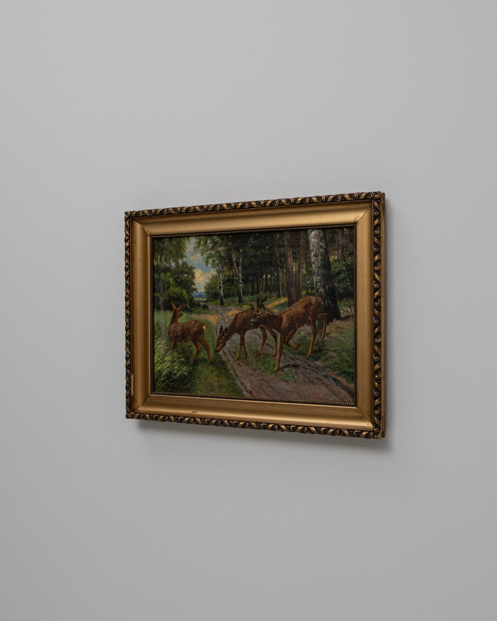 20th Century European Deer Painting With Wooden Frame For Sale 5