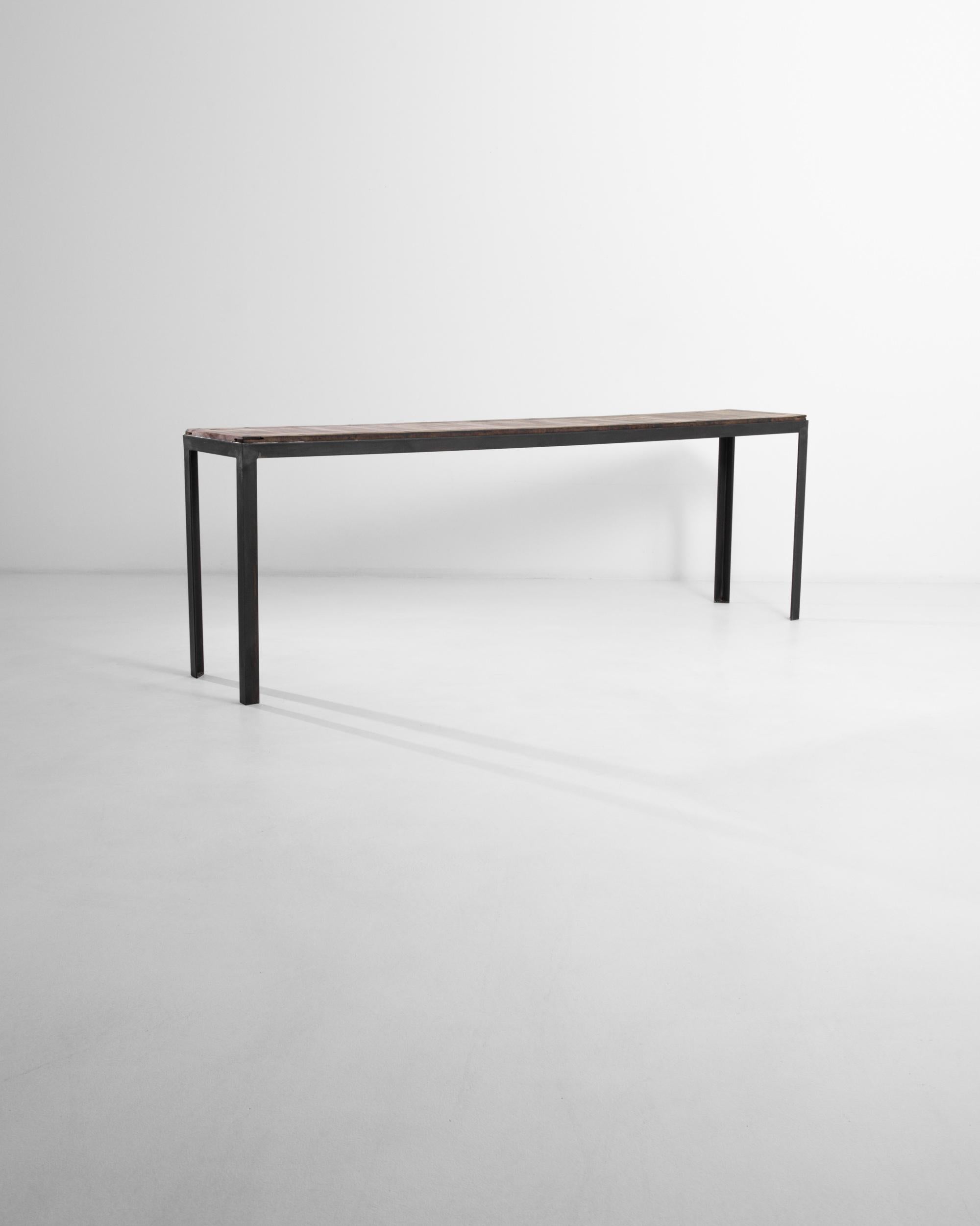 Industrial 20th Century European Minimalist Table with Wooden Table Top