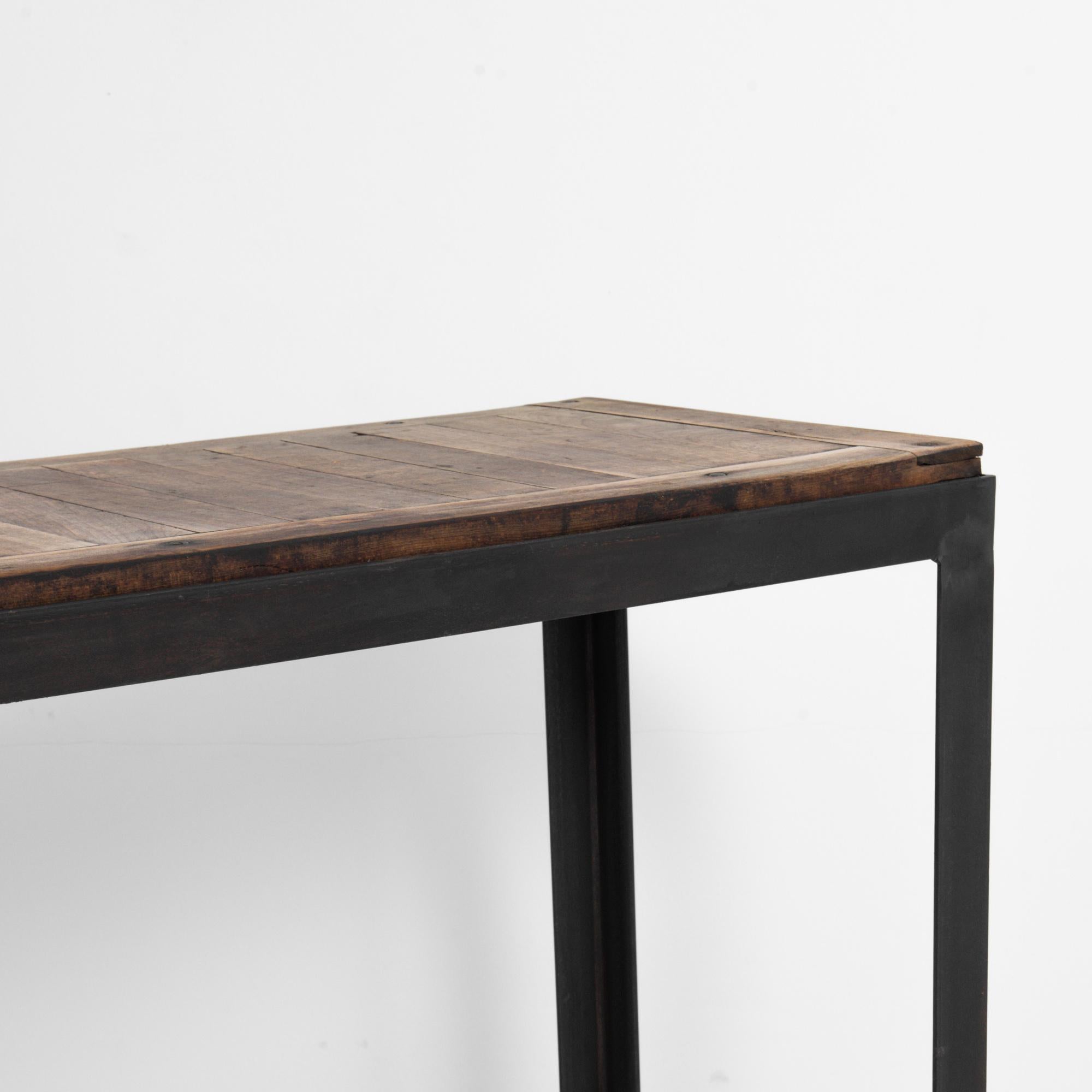 Steel 20th Century European Minimalist Table with Wooden Table Top