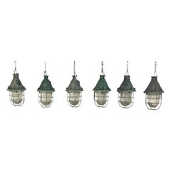 20th Century European Set of Six Vintage Industrial Style Metal Ceiling Lights