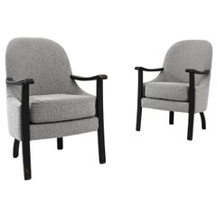 20th Century European Wooden Upholstered Armchairs, a Pair