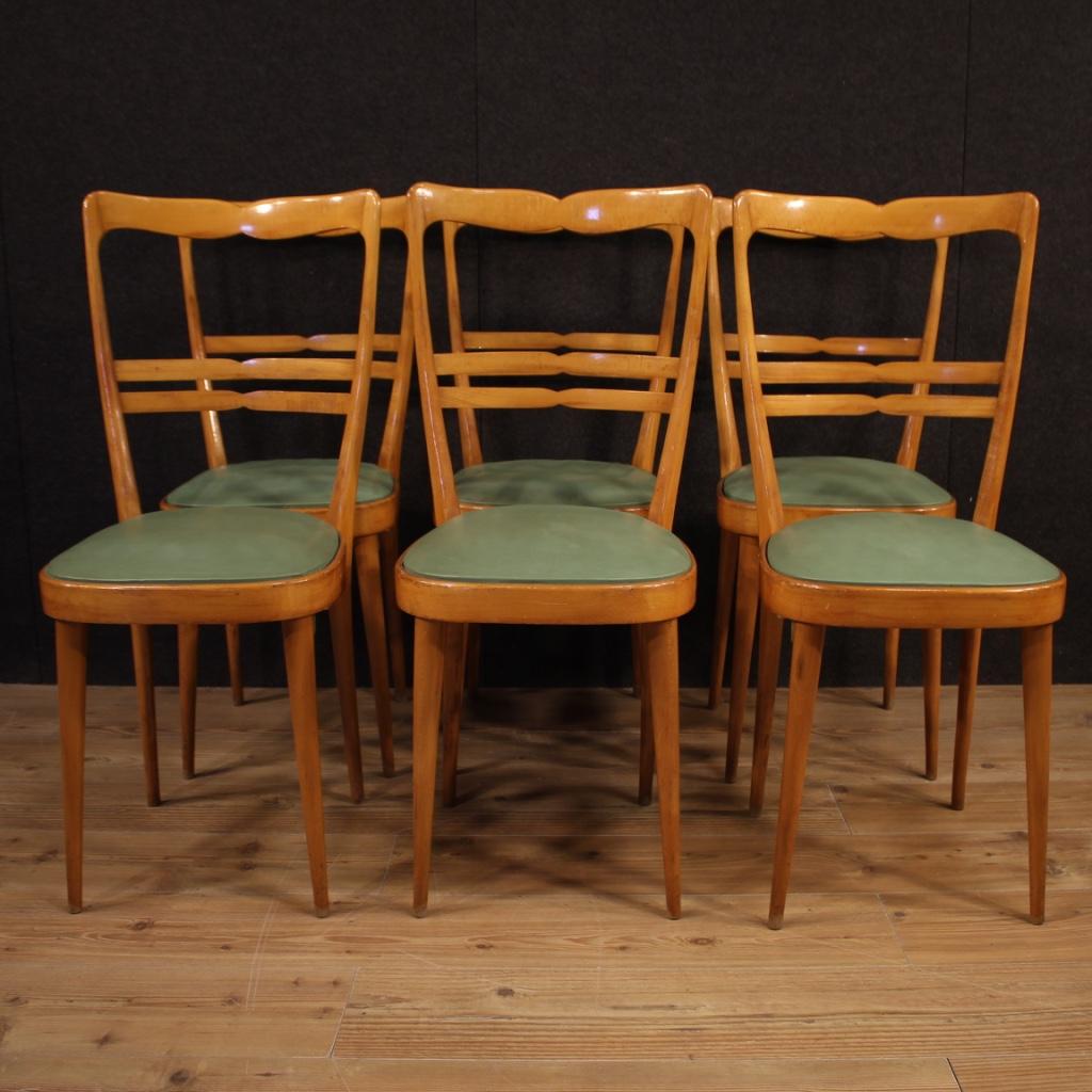 20th Century Exotic Wood and Faux Leather Italian Design 6 Chairs, 1970 In Fair Condition In Vicoforte, Piedmont