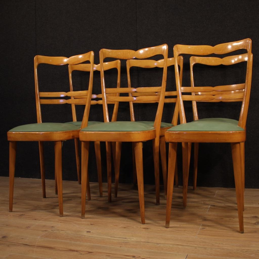 20th Century Exotic Wood and Faux Leather Italian Design 6 Chairs, 1970 1