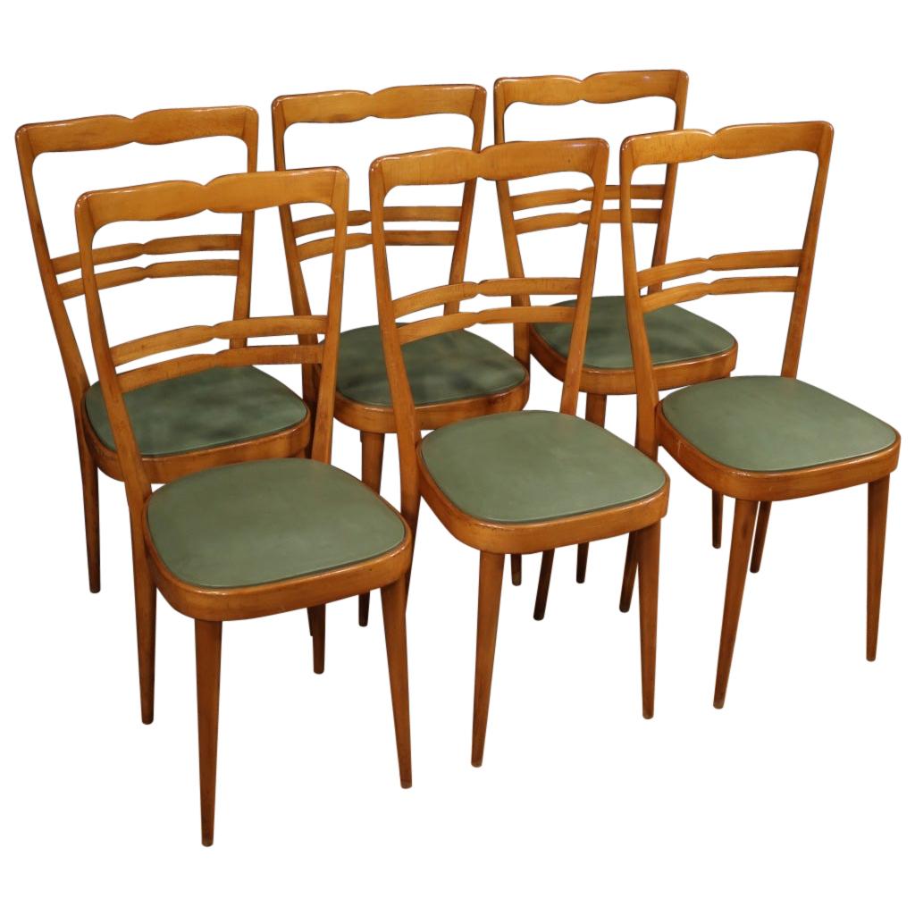 20th Century Exotic Wood and Faux Leather Italian Design 6 Chairs, 1970