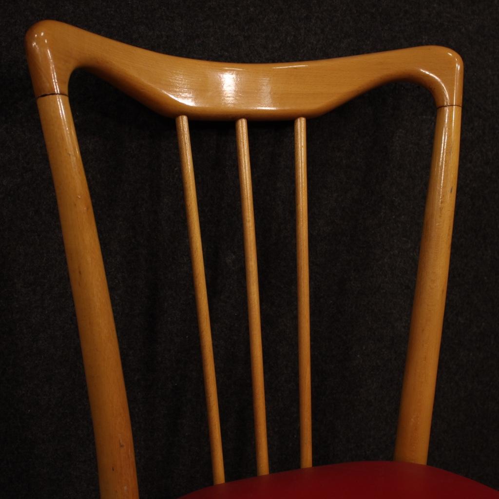 20th Century Exotic Wood and Red Faux Leather 6 Italian Design Chairs, 1960 For Sale 7