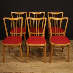 20th Century Exotic Wood and Red Faux Leather 6 Italian Design Chairs, 1960
