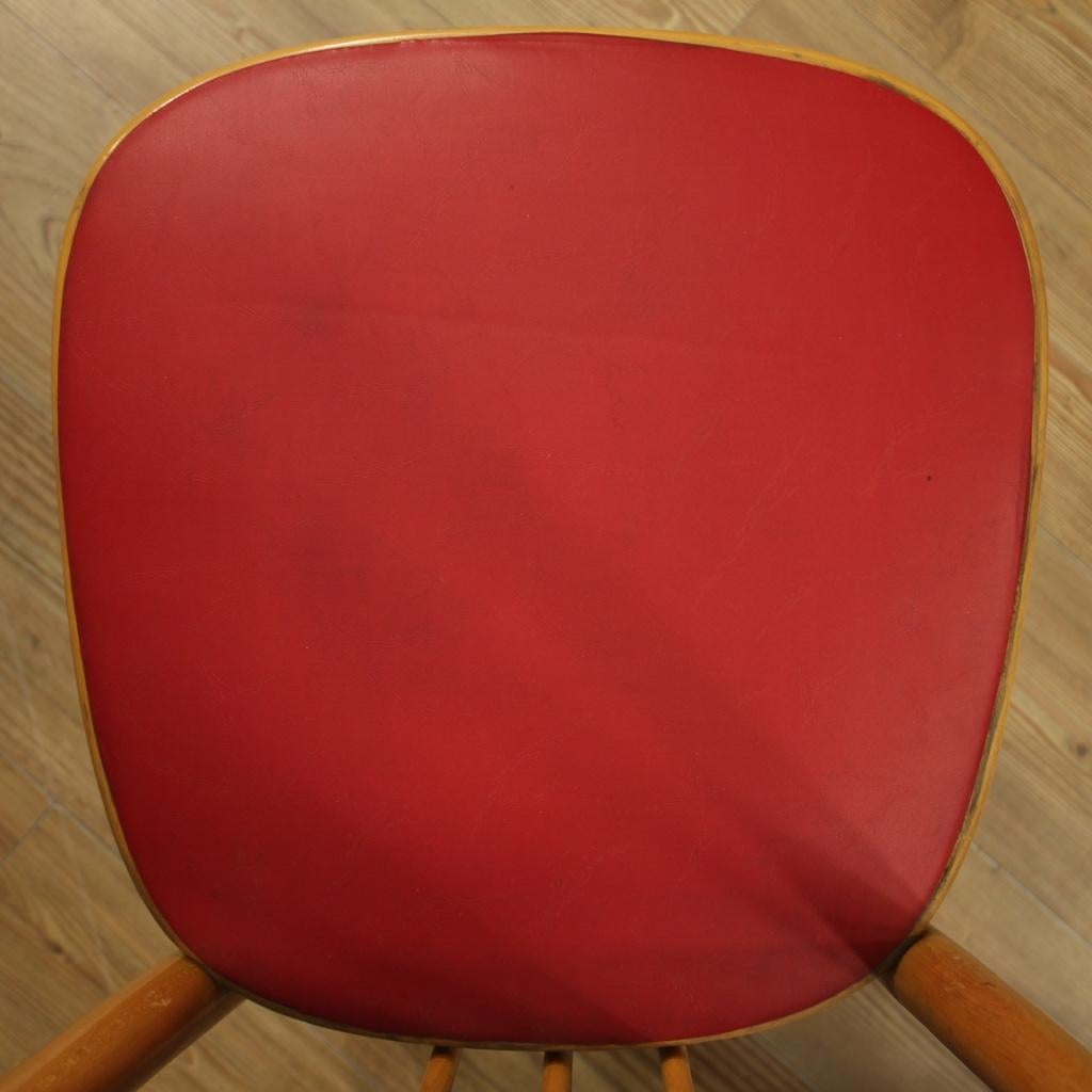 20th Century Exotic Wood and Red Faux Leather 6 Italian Design Chairs, 1960 For Sale 1