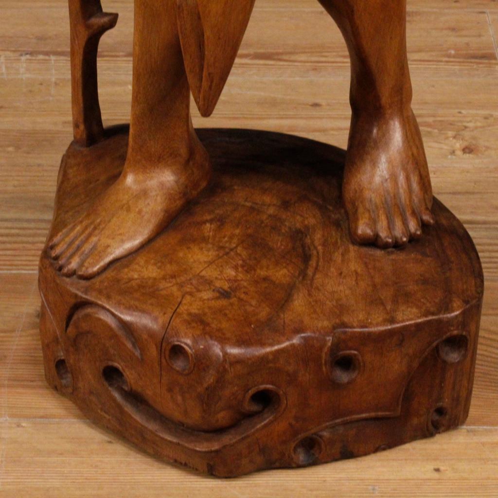 20th Century Exotic Wood Indian Old Man With Stick And Turban Sculpture, 1970 For Sale 4