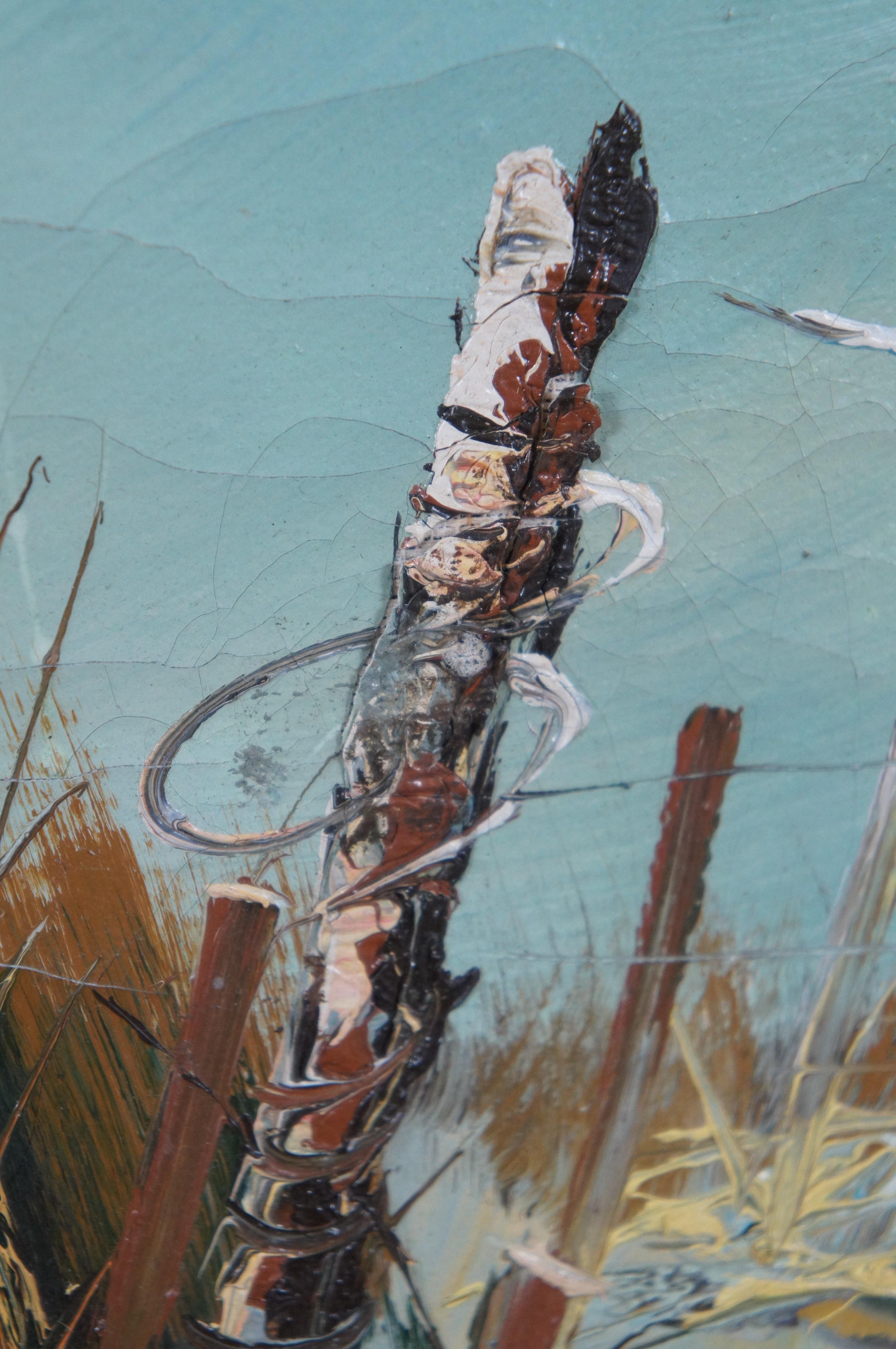Huile sur toile expressionniste du 20e siècle, paysage côtier, mouettes de mer 18 pouces en vente 4