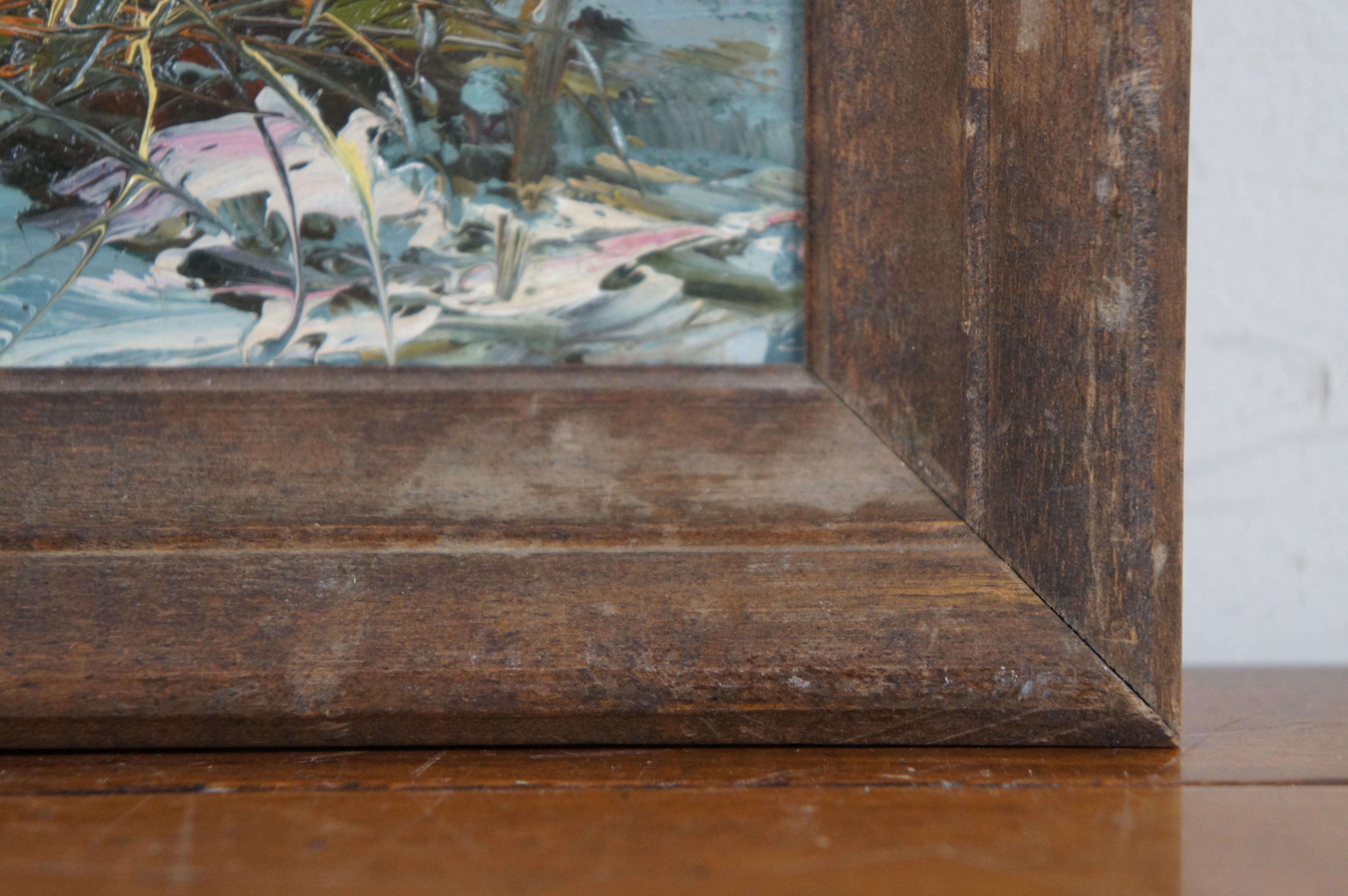 Toile Huile sur toile expressionniste du 20e siècle, paysage côtier, mouettes de mer 18 pouces en vente