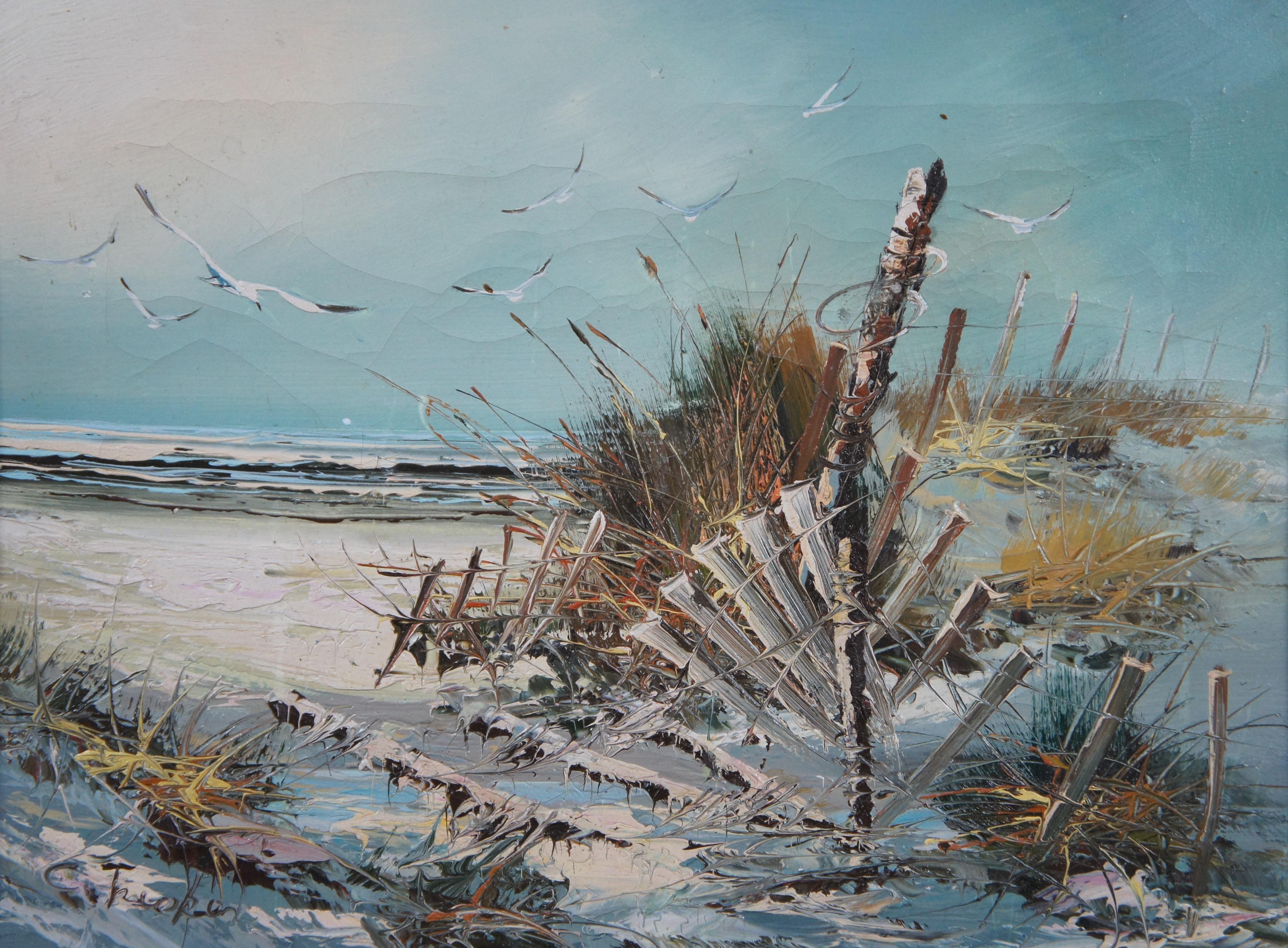 Huile sur toile expressionniste du 20e siècle, paysage côtier, mouettes de mer 18 pouces en vente 1