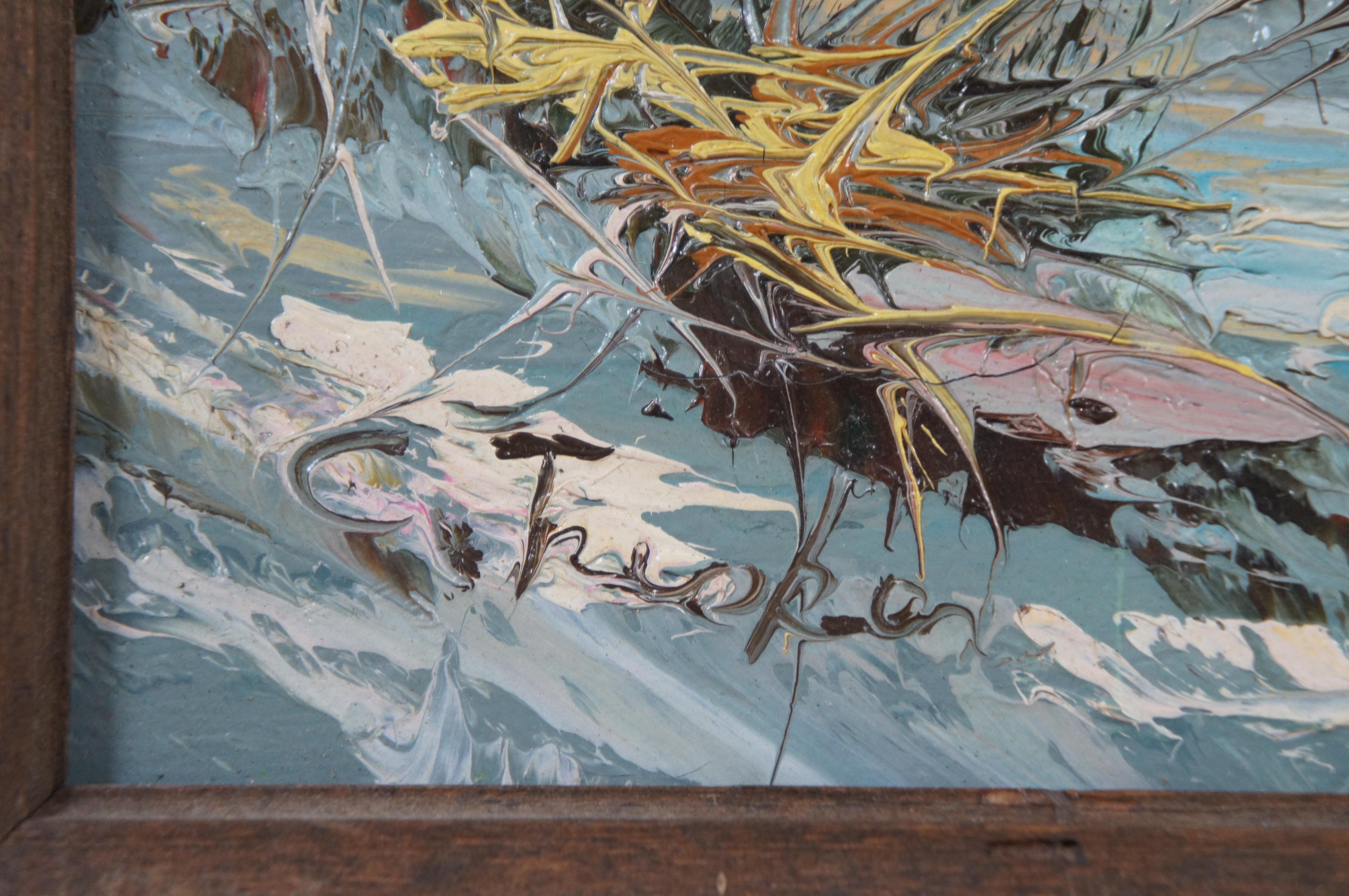 Huile sur toile expressionniste du 20e siècle, paysage côtier, mouettes de mer 18 pouces en vente 2