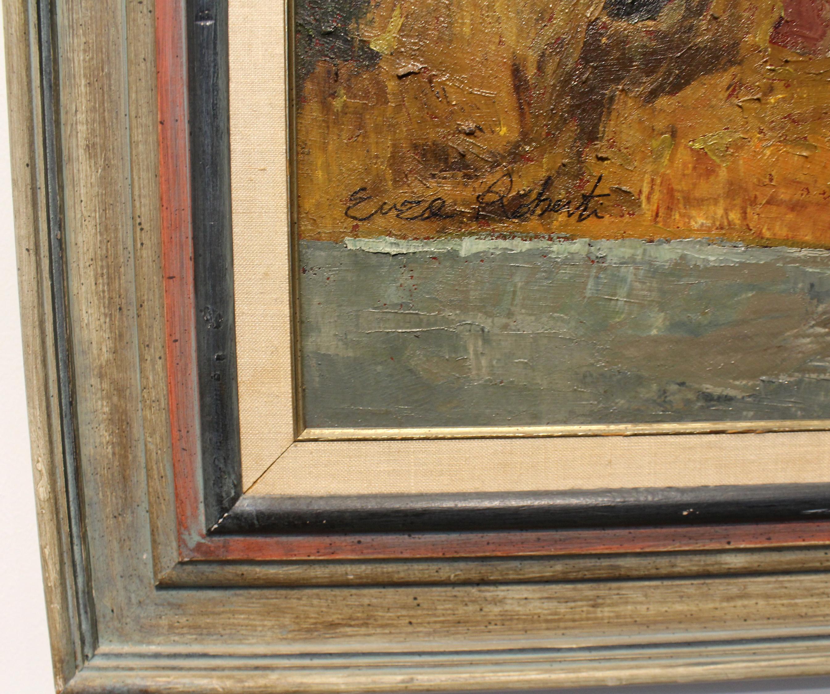 Hand-Painted 20th Century Expressionist Window Landscape by Italian Artist Enzo Roberti For Sale
