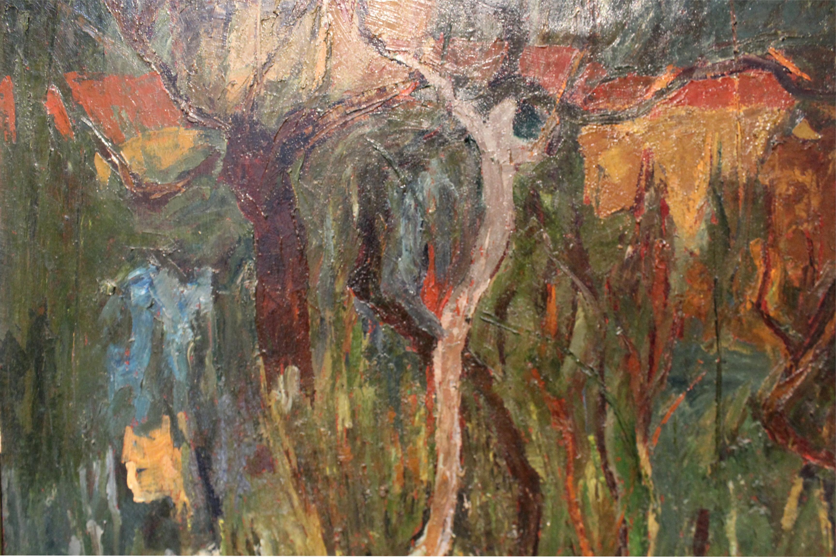 Canvas 20th Century Expressionist Window Landscape by Italian Artist Enzo Roberti For Sale