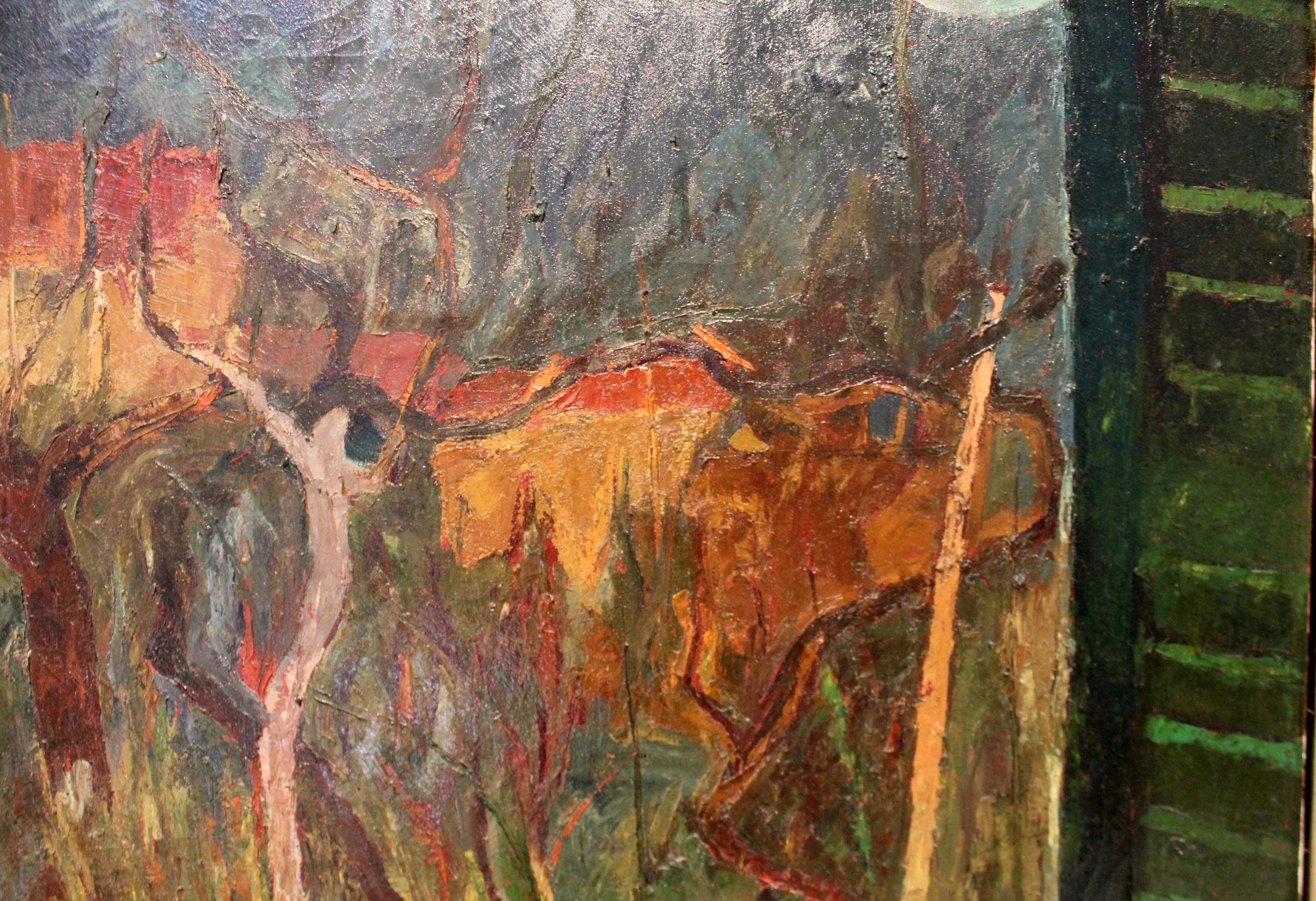 20th Century Expressionist Window Landscape by Italian Artist Enzo Roberti For Sale 1