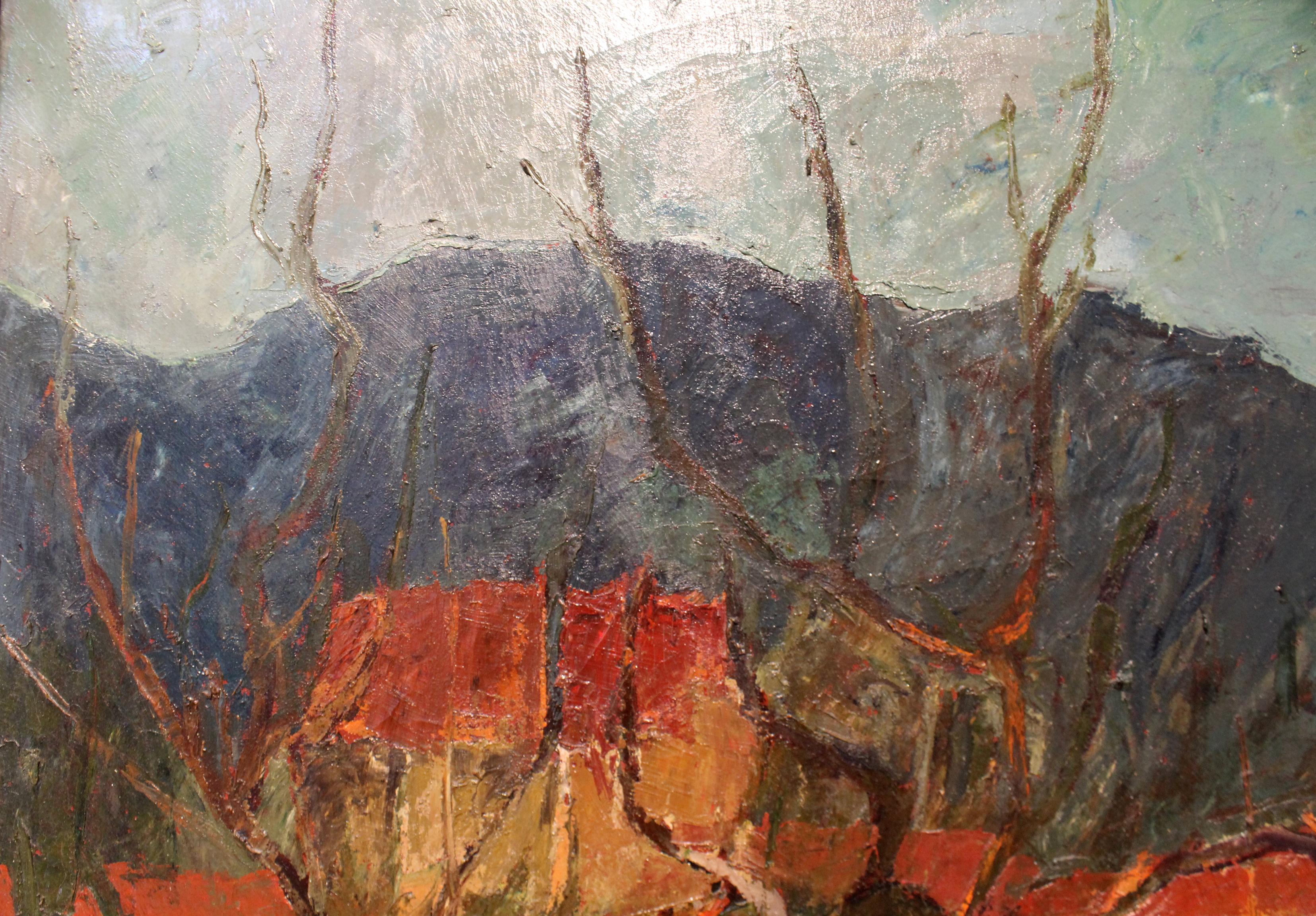 20th Century Expressionist Window Landscape by Italian Artist Enzo Roberti For Sale 2