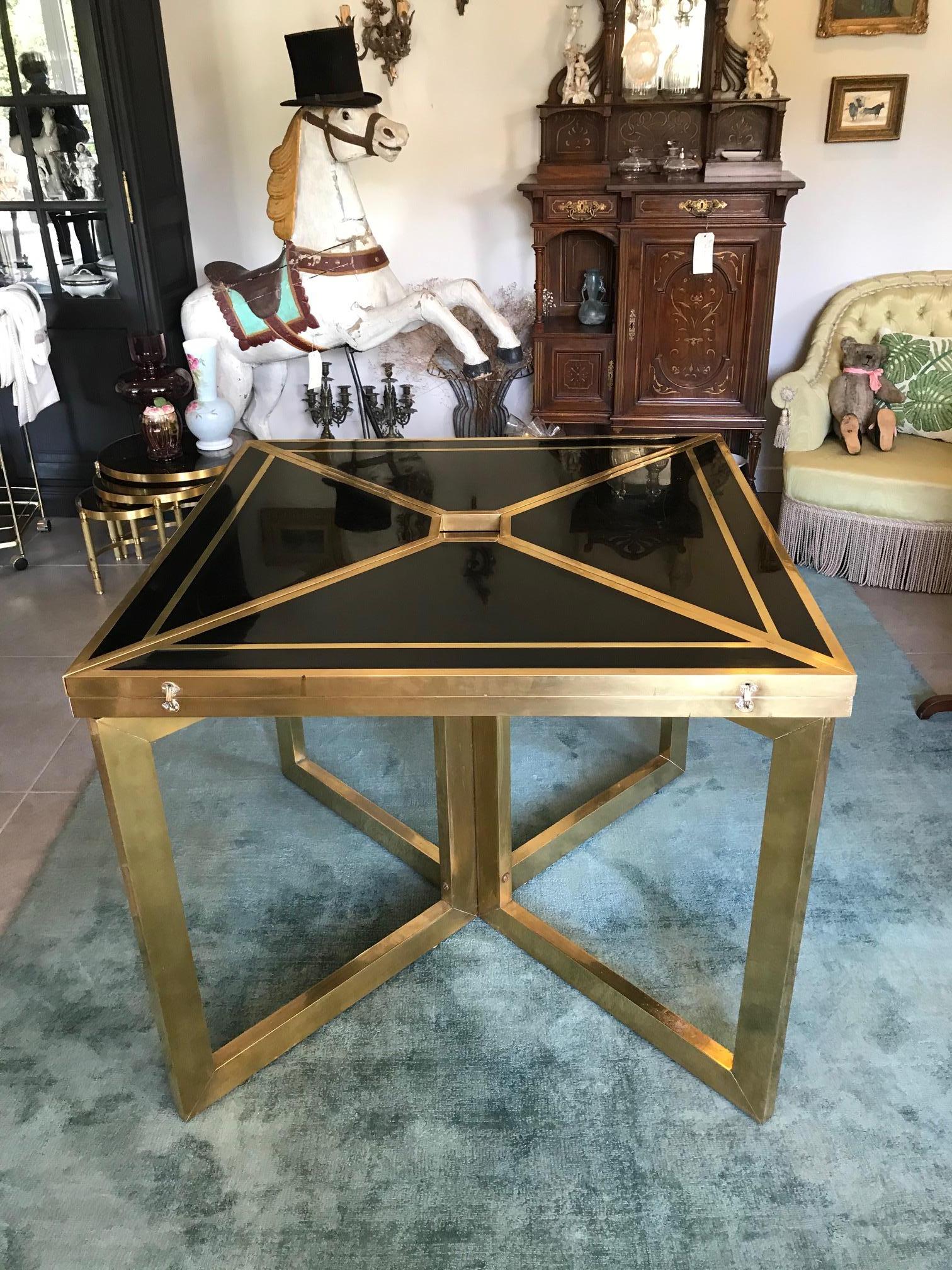 20th Century Extending Brass and Black Lacquer Romeo Rega Table, 1970s For Sale 7