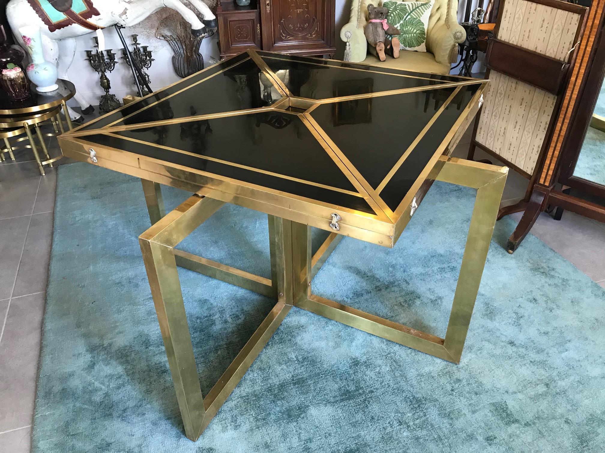 20th Century Extending Brass and Black Lacquer Romeo Rega Table, 1970s For Sale 3