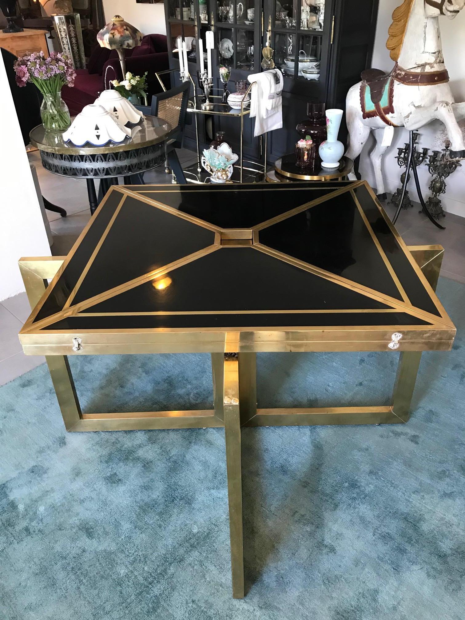 20th Century Extending Brass and Black Lacquer Romeo Rega Table, 1970s For Sale 4