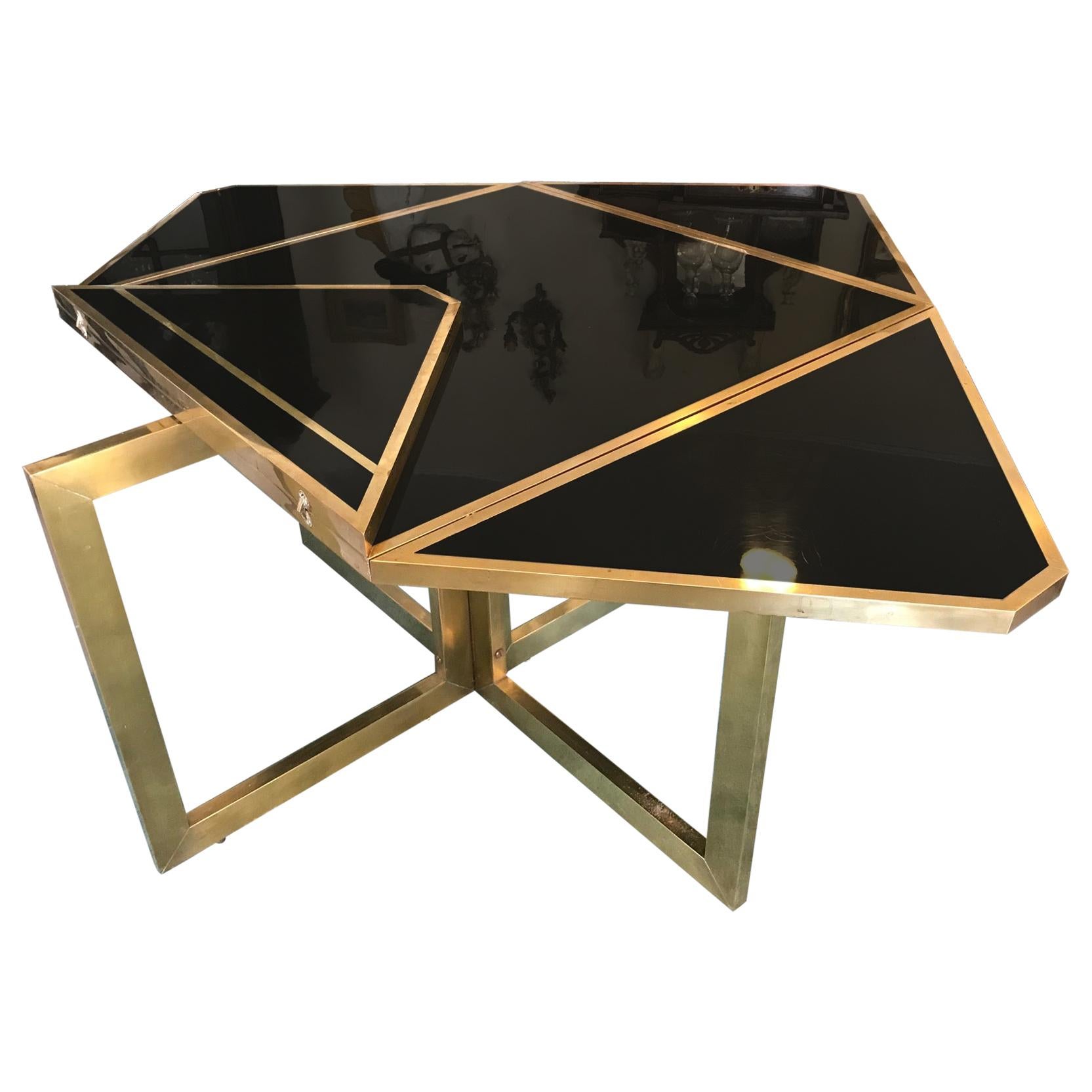 Ausziehbarer Romeo Rega-Tisch aus Messing und schwarzem Lack aus dem 20. Jahrhundert, 1970er Jahre