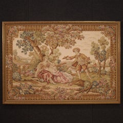 20th Century Fabric and Wood Romantic Style French Tapestry Landscape, 1970