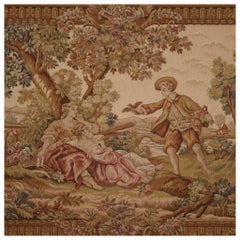 Tela y madera del siglo XX Paisaje tapiz francés de estilo romántico, 1970