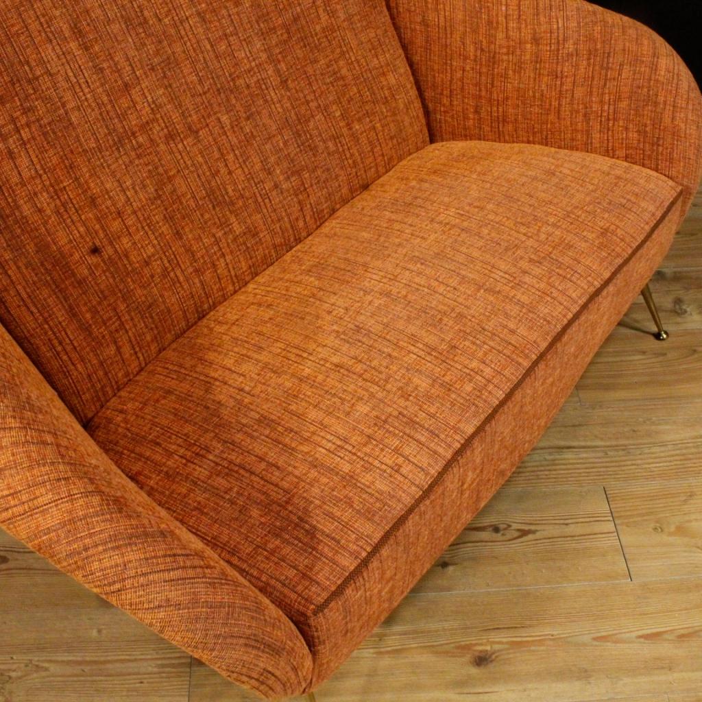 20th Century Carlo De Carli Orange Fabric Italian Design Sofa, 1950 1