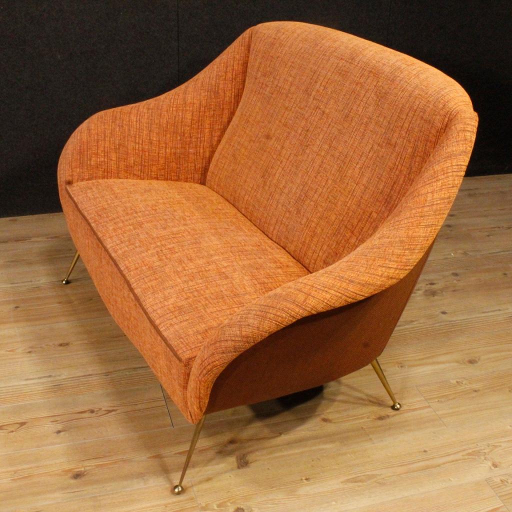 20th Century Carlo De Carli Orange Fabric Italian Design Sofa, 1950 4