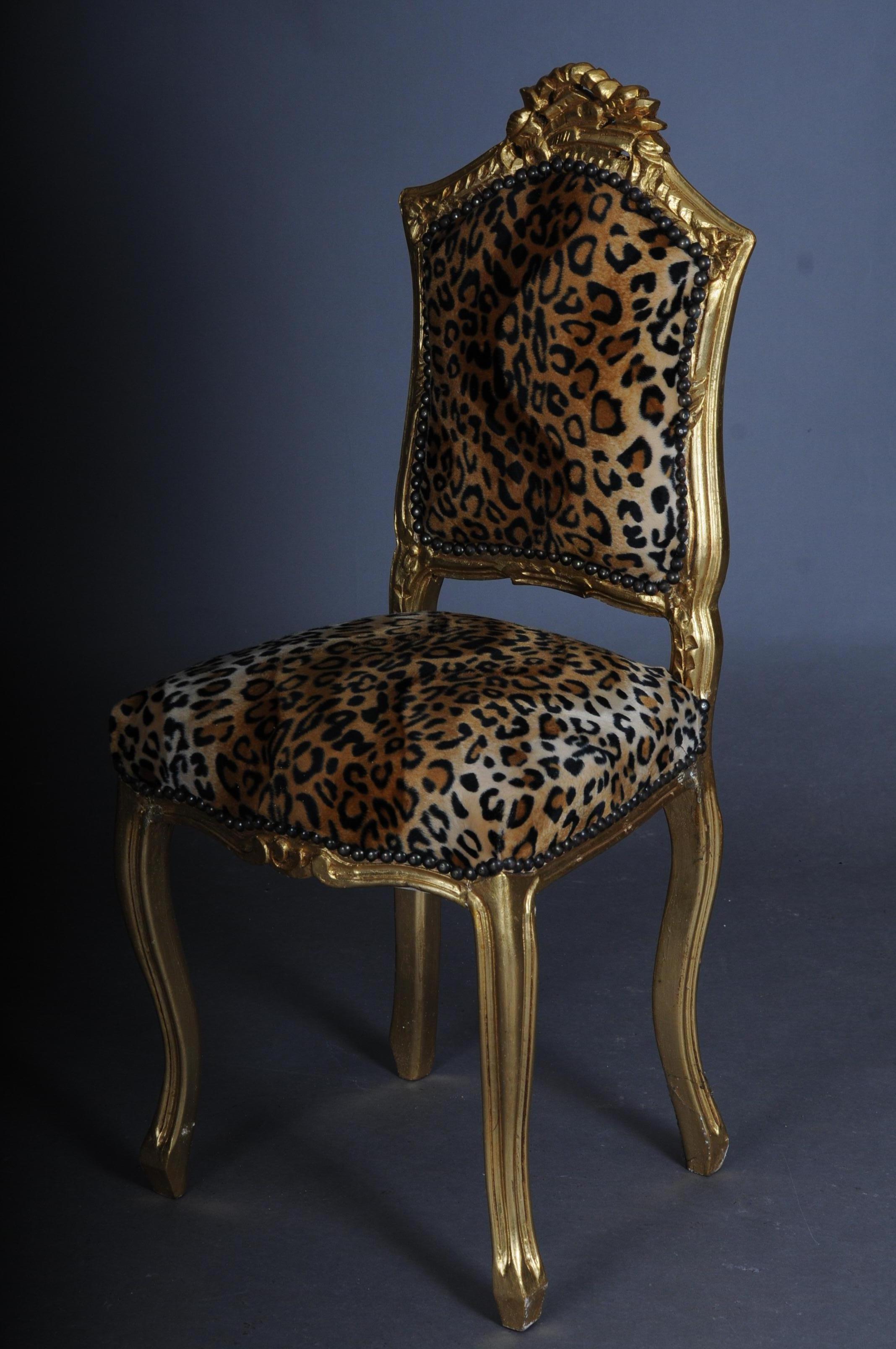 French 20th Century Fancy Chair in Louis XV Style, Velvet Leopard For Sale