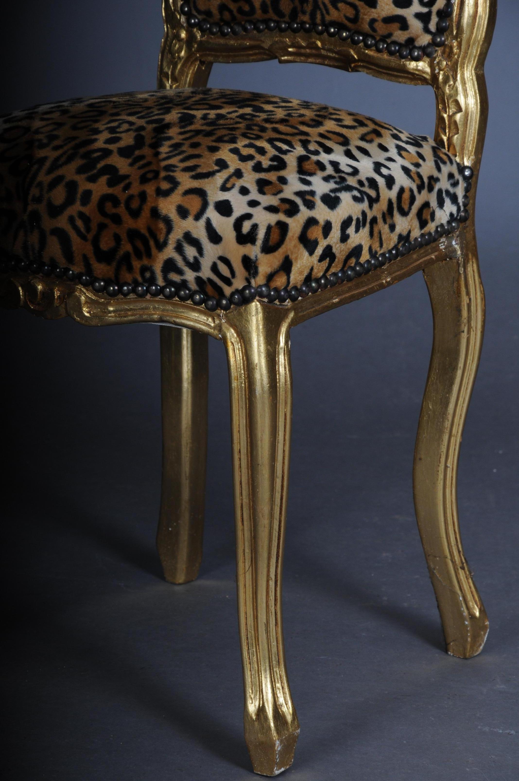 Gilt 20th Century Fancy Chair in Louis XV Style, Velvet Leopard For Sale