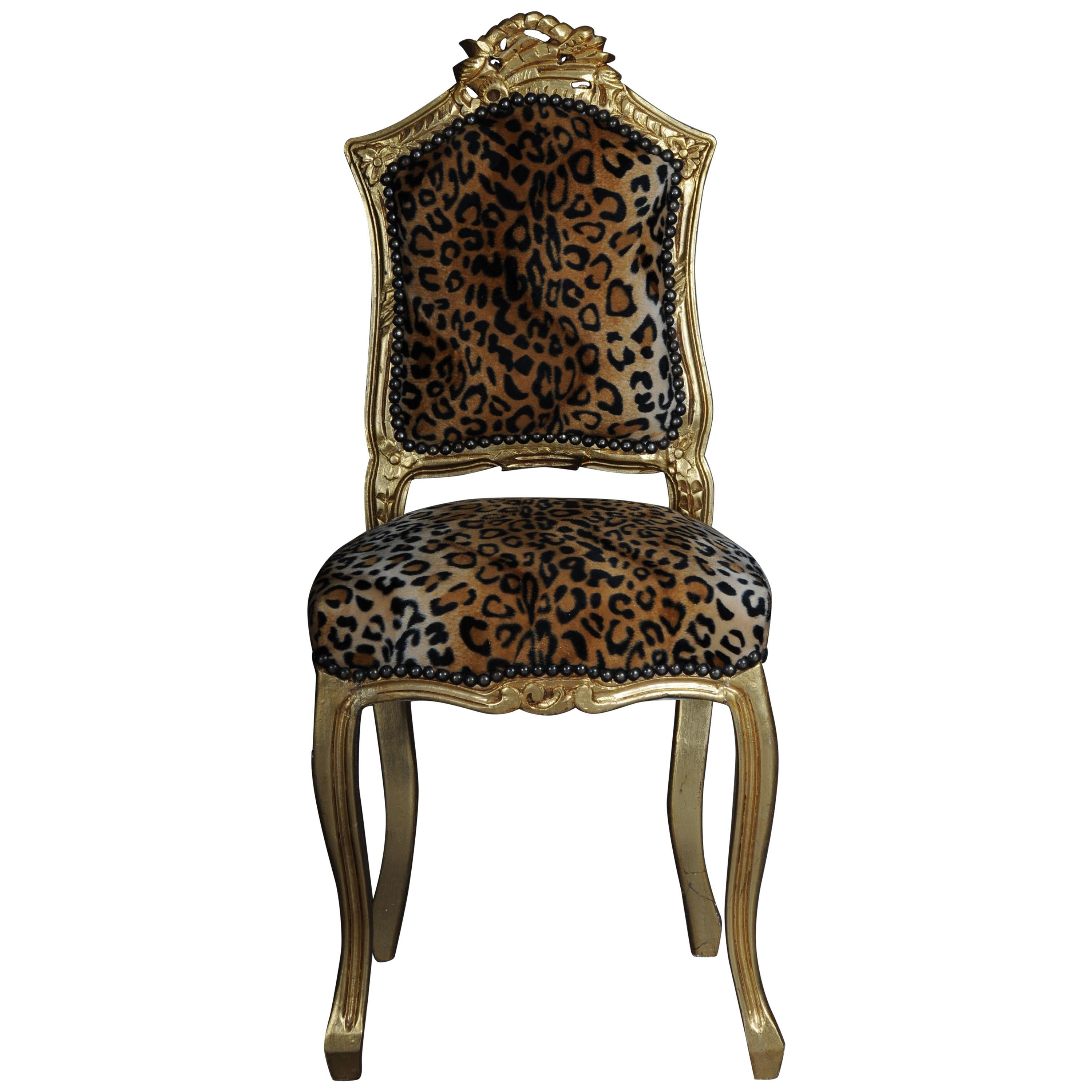 20th Century Fancy Chair in Louis XV Style, Velvet Leopard For Sale