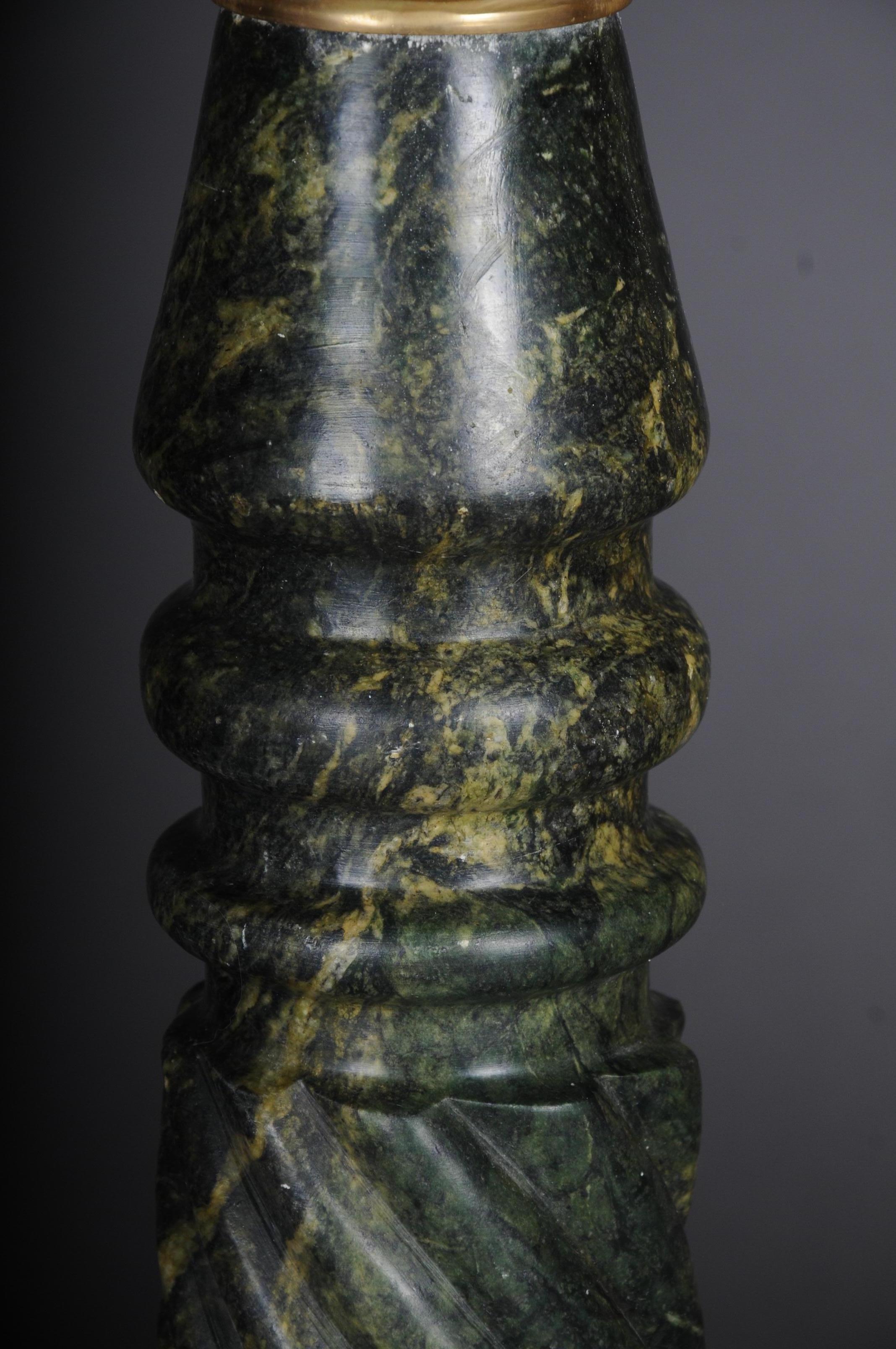 French 20th Century Fancy Marble Column Green with Brass, Green For Sale