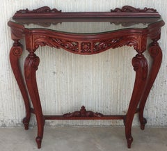 20th Century Fancy Rococo Style Italian Carved Mahogany and Glass-Top Console