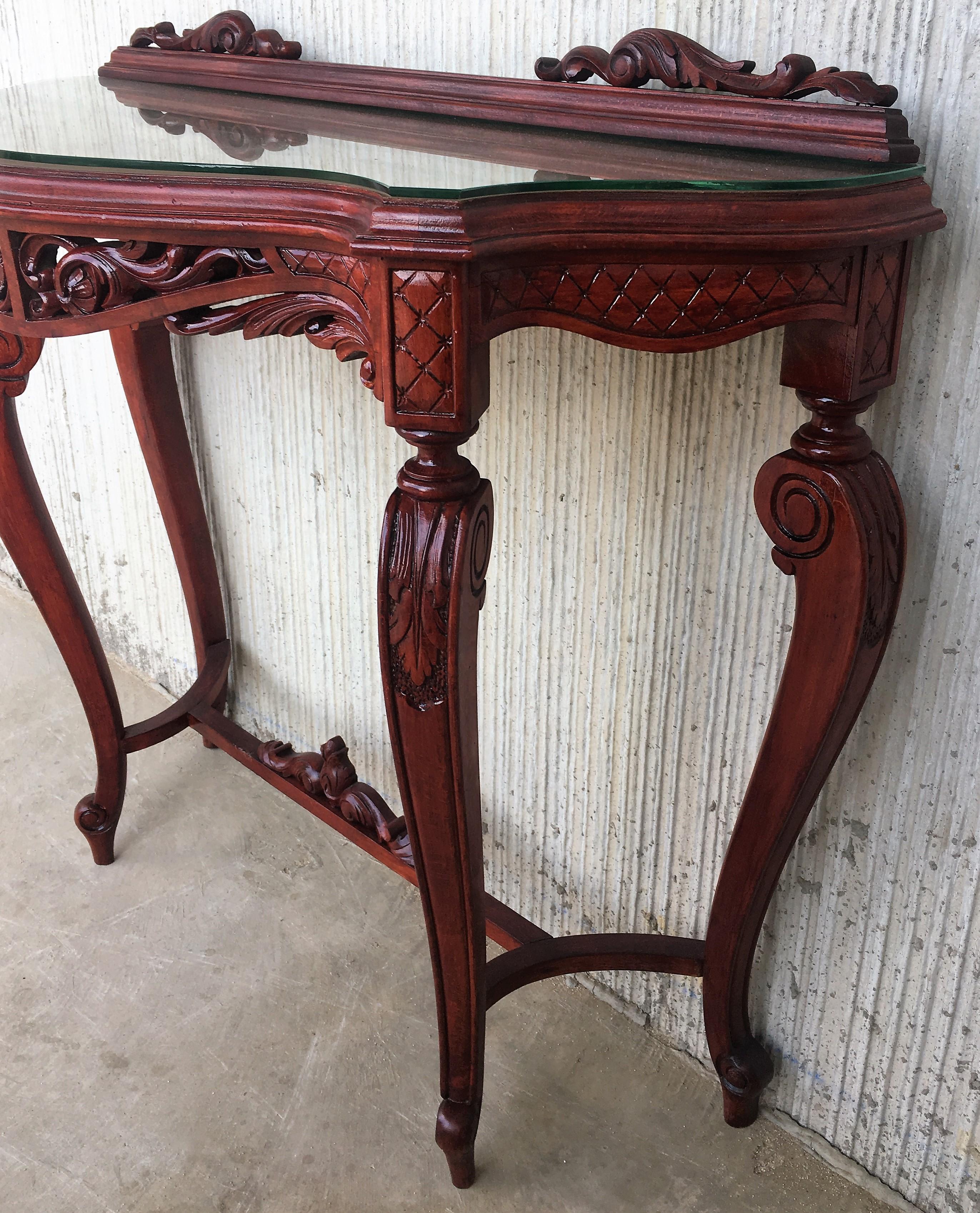 Rococo Revival 20th Century Fancy Rococo Style Italian Carved Mahogany and Glass-Top Console For Sale