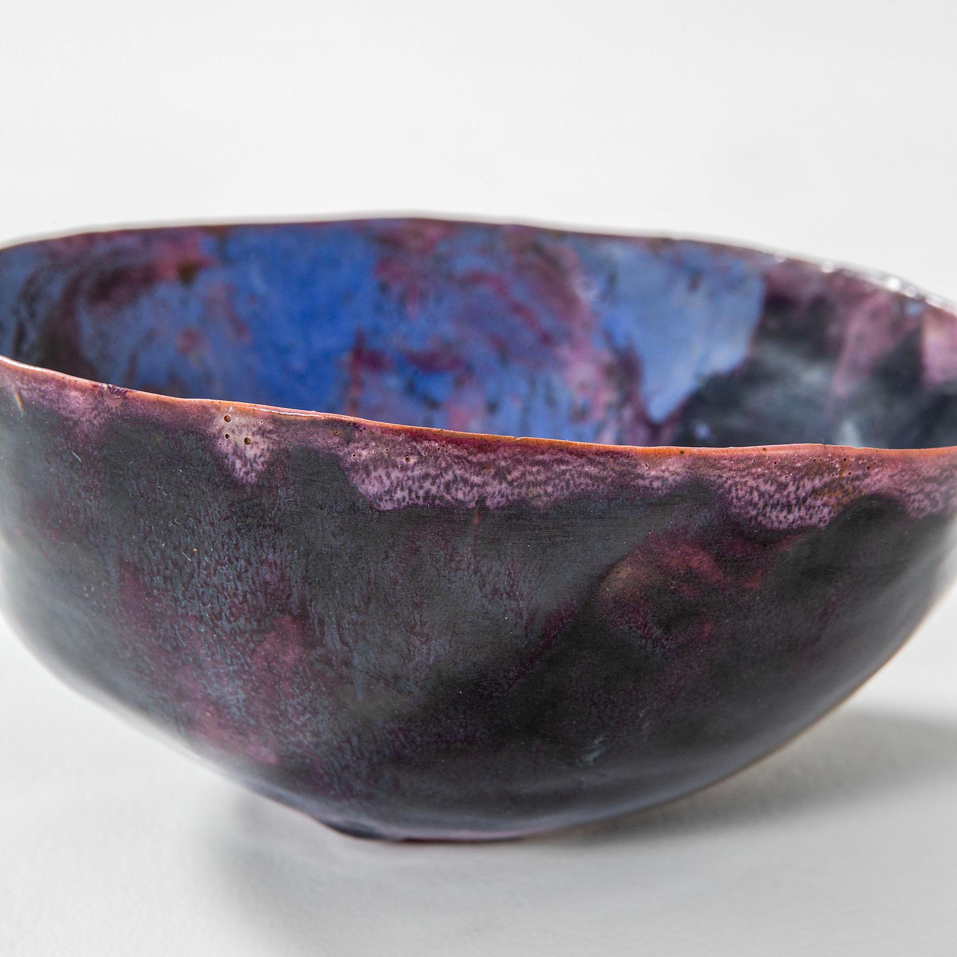 Italian 20th Century Fausto Melotti Decorative Bowl in Purple Enameled Ceramic, 1960s For Sale