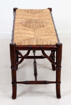 Banc du 20e siècle en faux bambou avec assise en jonc