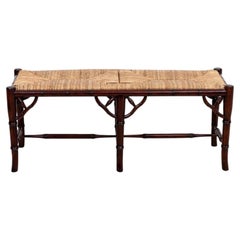 Banc du 20e siècle en faux bambou avec assise en jonc