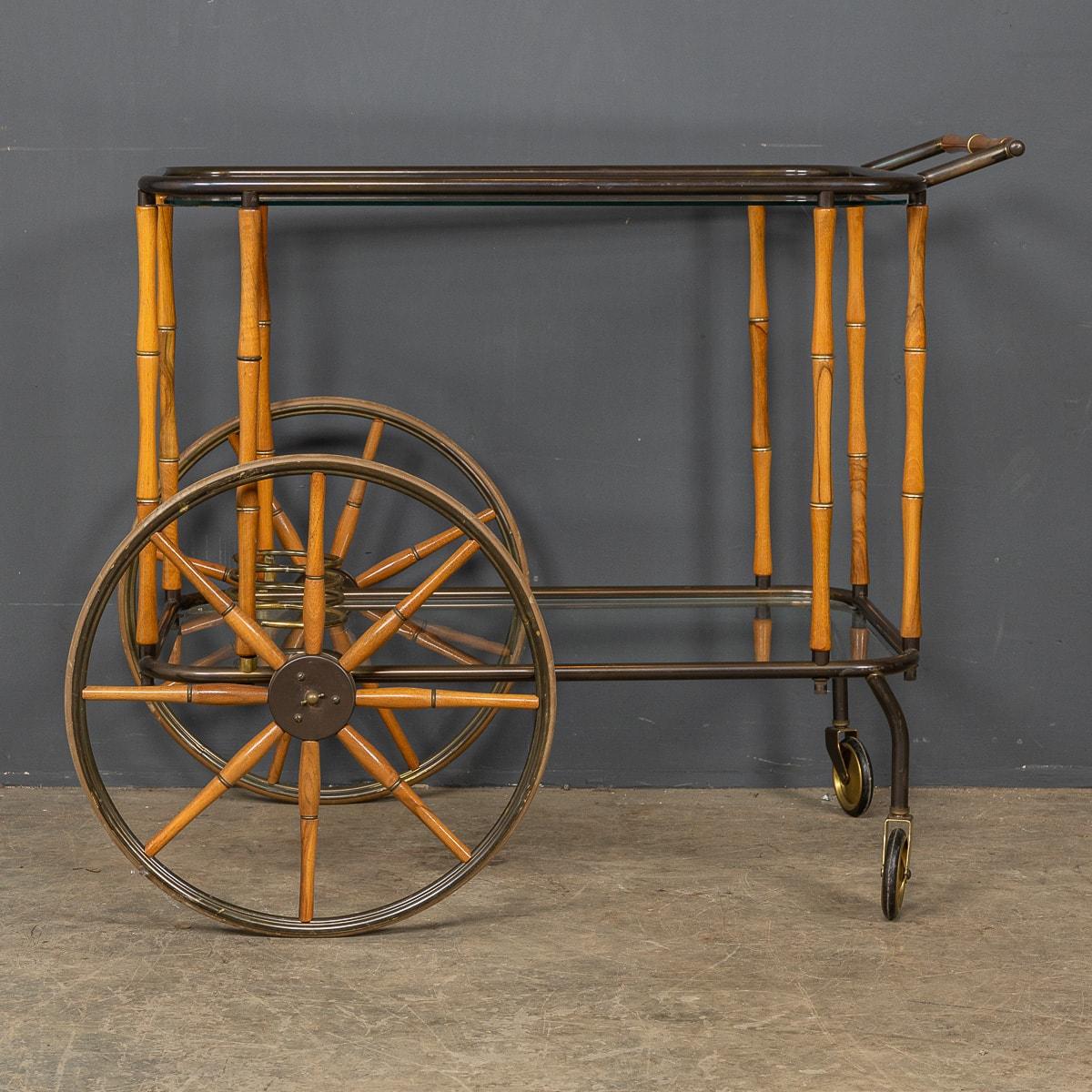 French 20th Century Faux Bamboo & Brass Drinks Trolley, Maison Jansen, circa 1970 For Sale