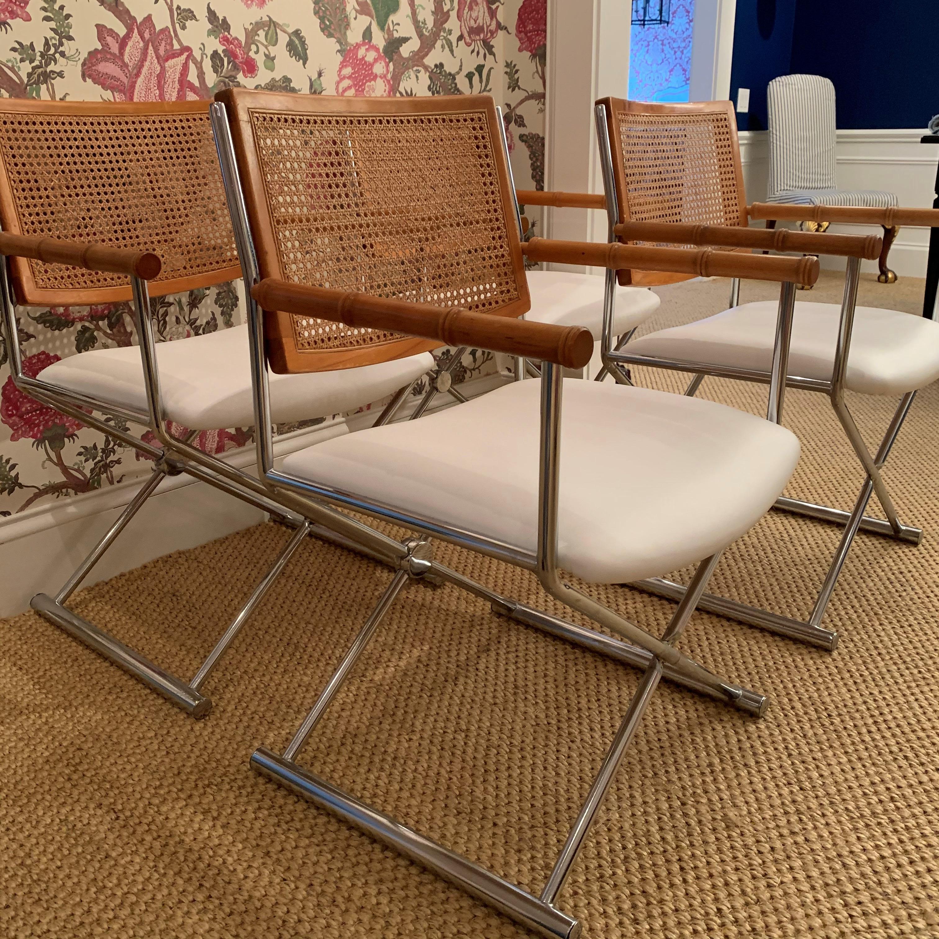 Mid-Century Modern 20th Century Faux Bamboo Director Chrome and Cane Chairs